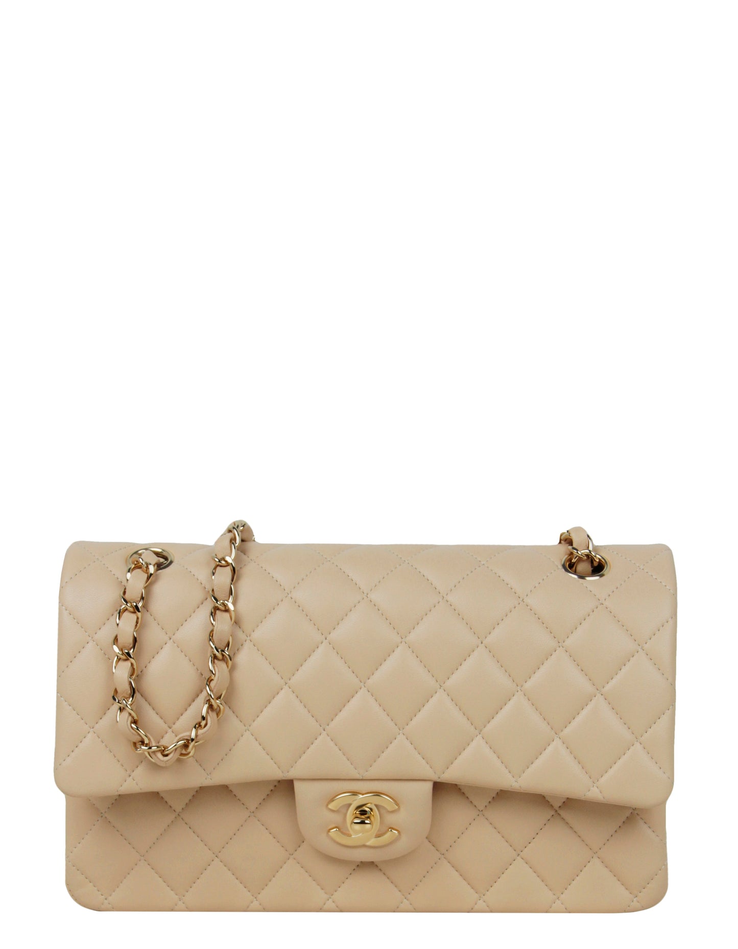 Chanel Beige Lambskin Medium Double Flap GHW