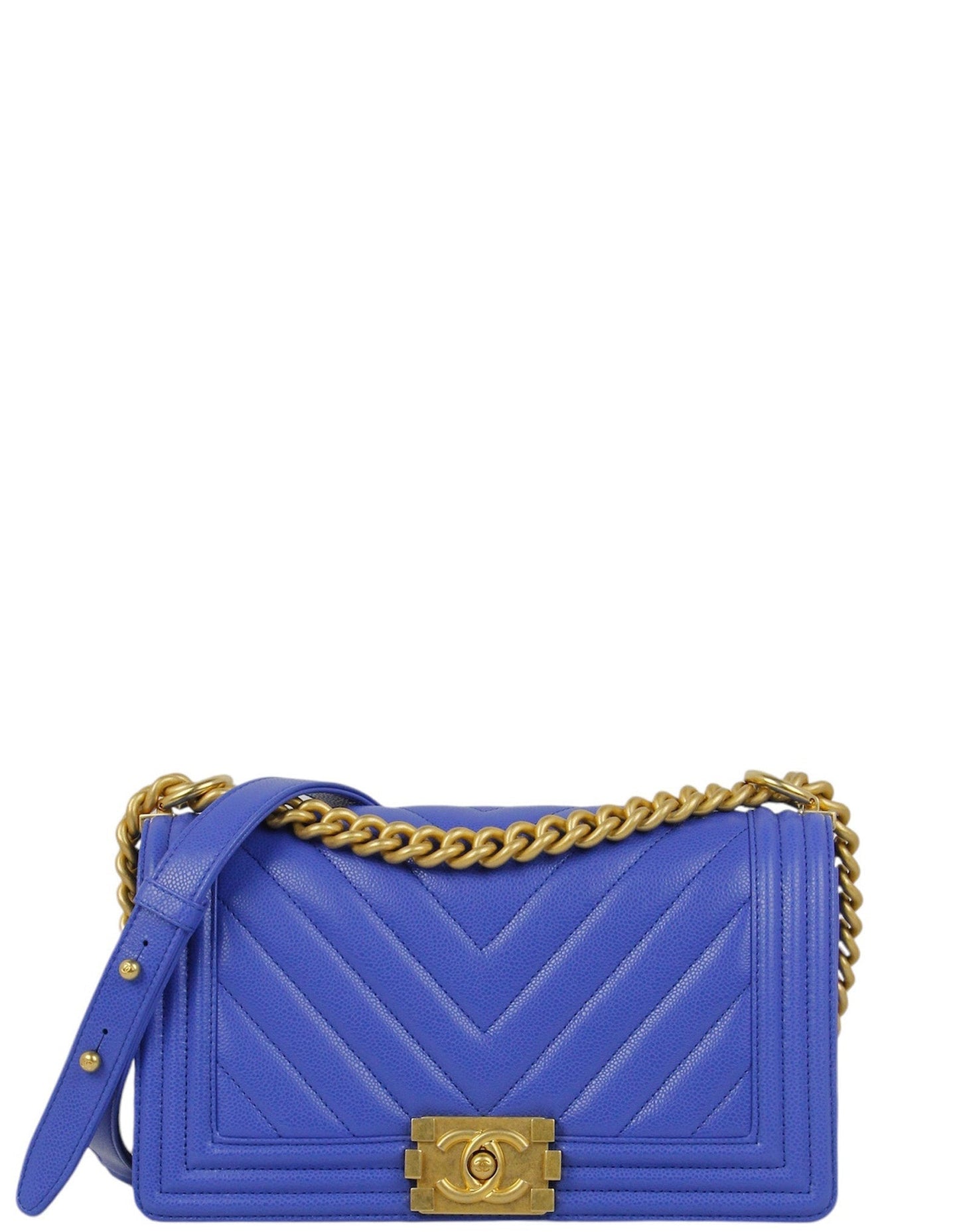 6CHANEL Cobalt Blue Caviar Leather Chevron Quilted Medium Boy Bag 100