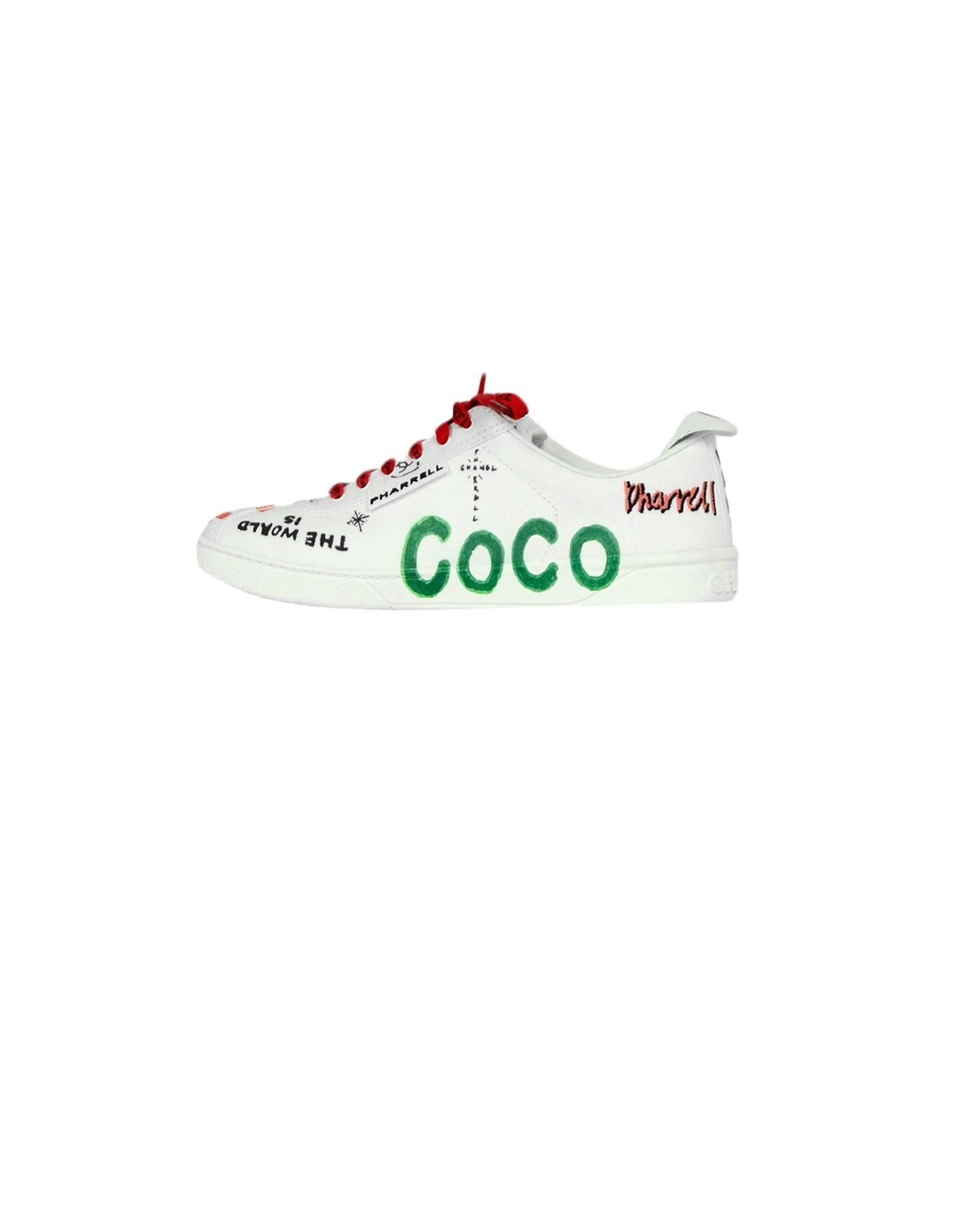 Chanel 2019 White Canvas & Calfskin Leather Pharrell Williams Graffiti Sneakers Sz 39 for Women