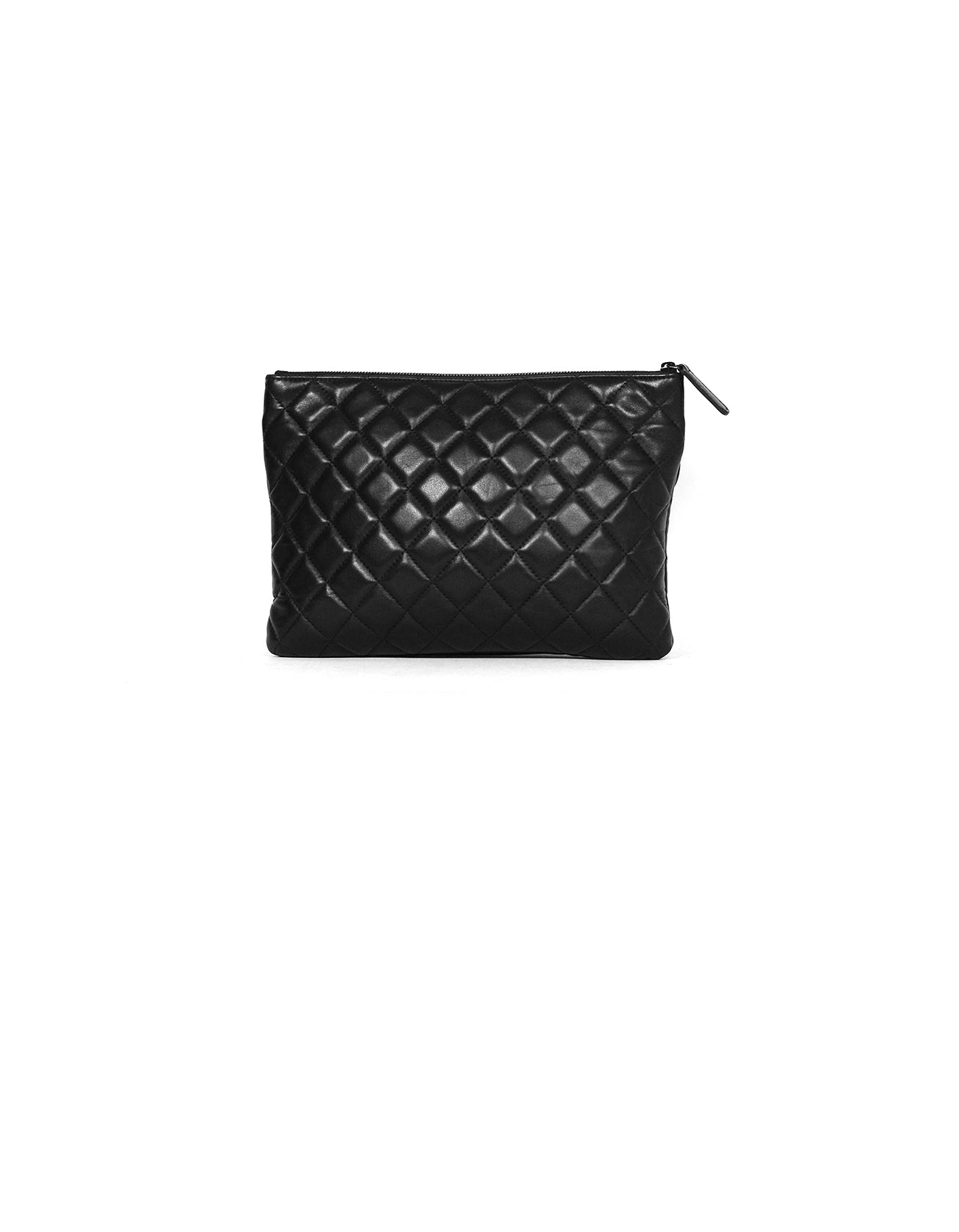 4CHANEL Black Lamb Quilted Leather Lambskin Zip Top Pouch 100