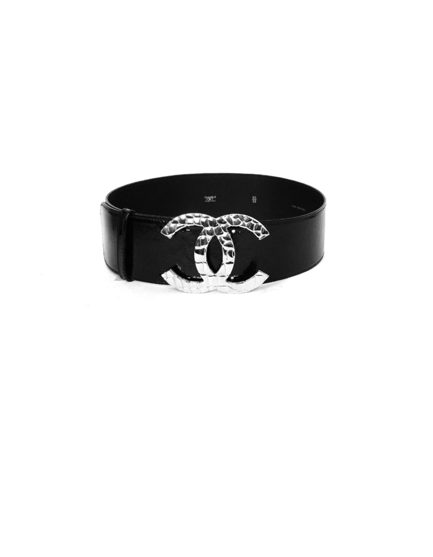 Chanel Black Patent Leather Wide Belt With Quilted Cc Logo Sz 80/32 Bag
