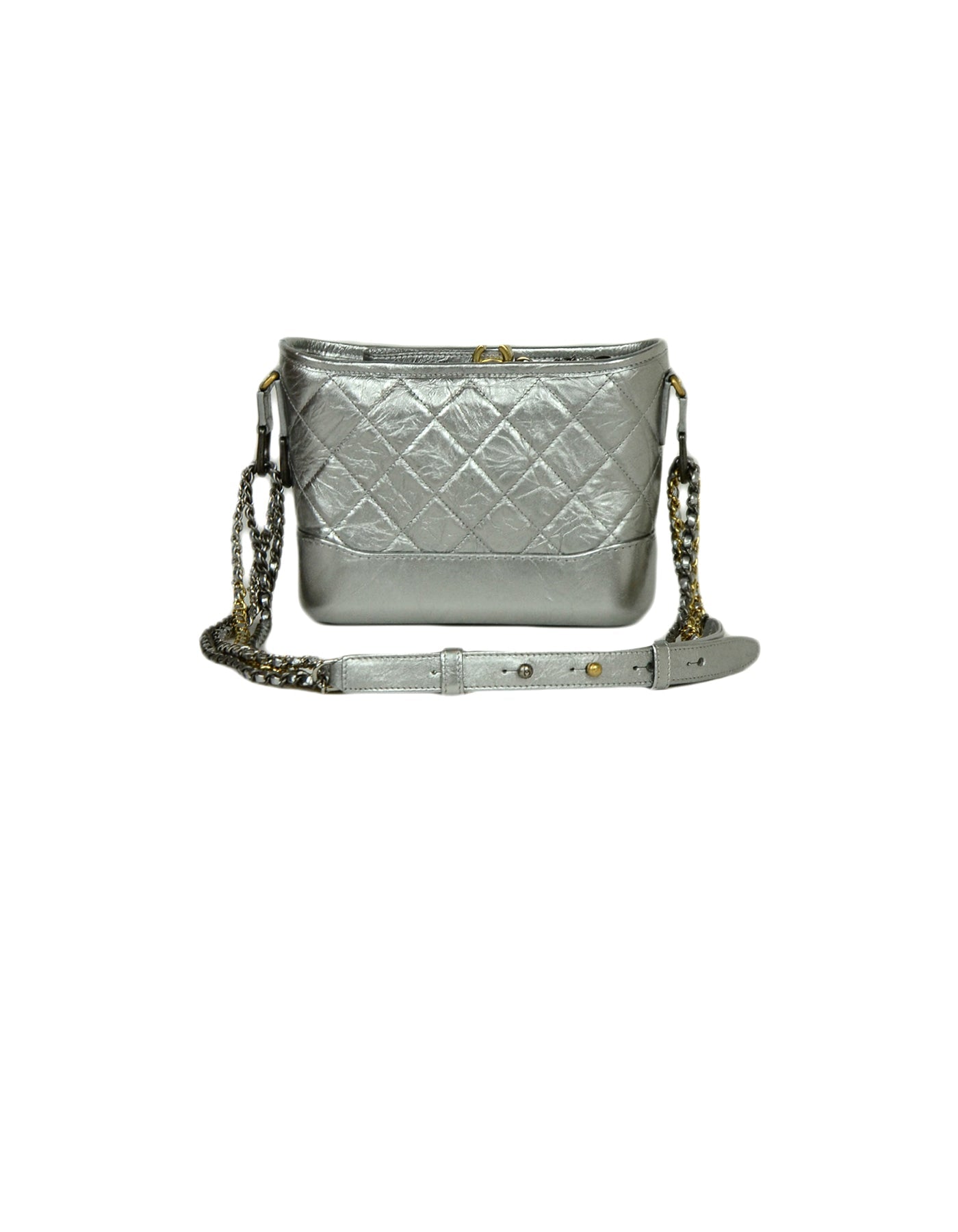 5CHANEL Silver Metallic Aged Calfskin Quilted Small Gabrielle Hobo 100