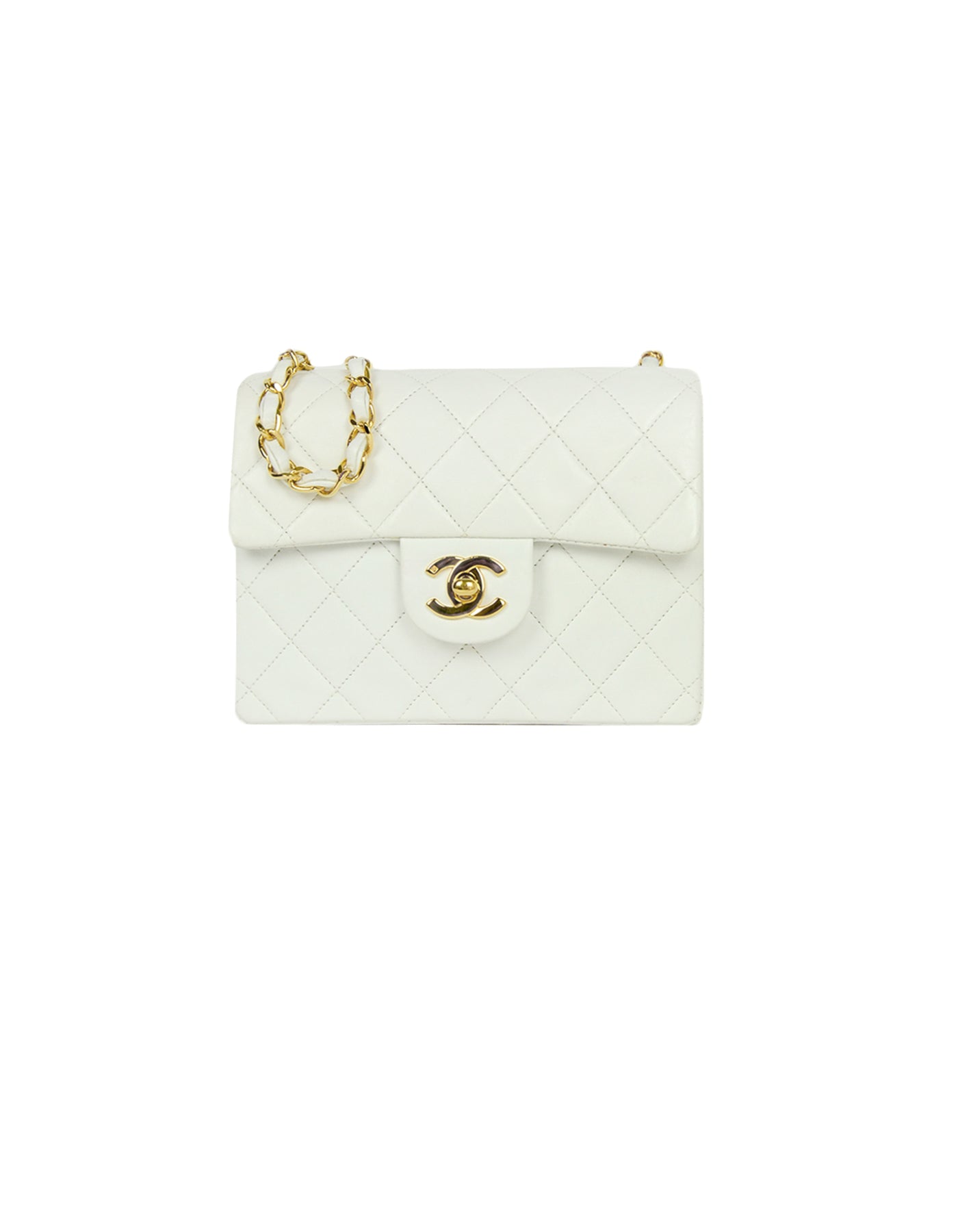 Chanel White Lambskin Leather Quilted Square Mini Flap Classic Women Shoes