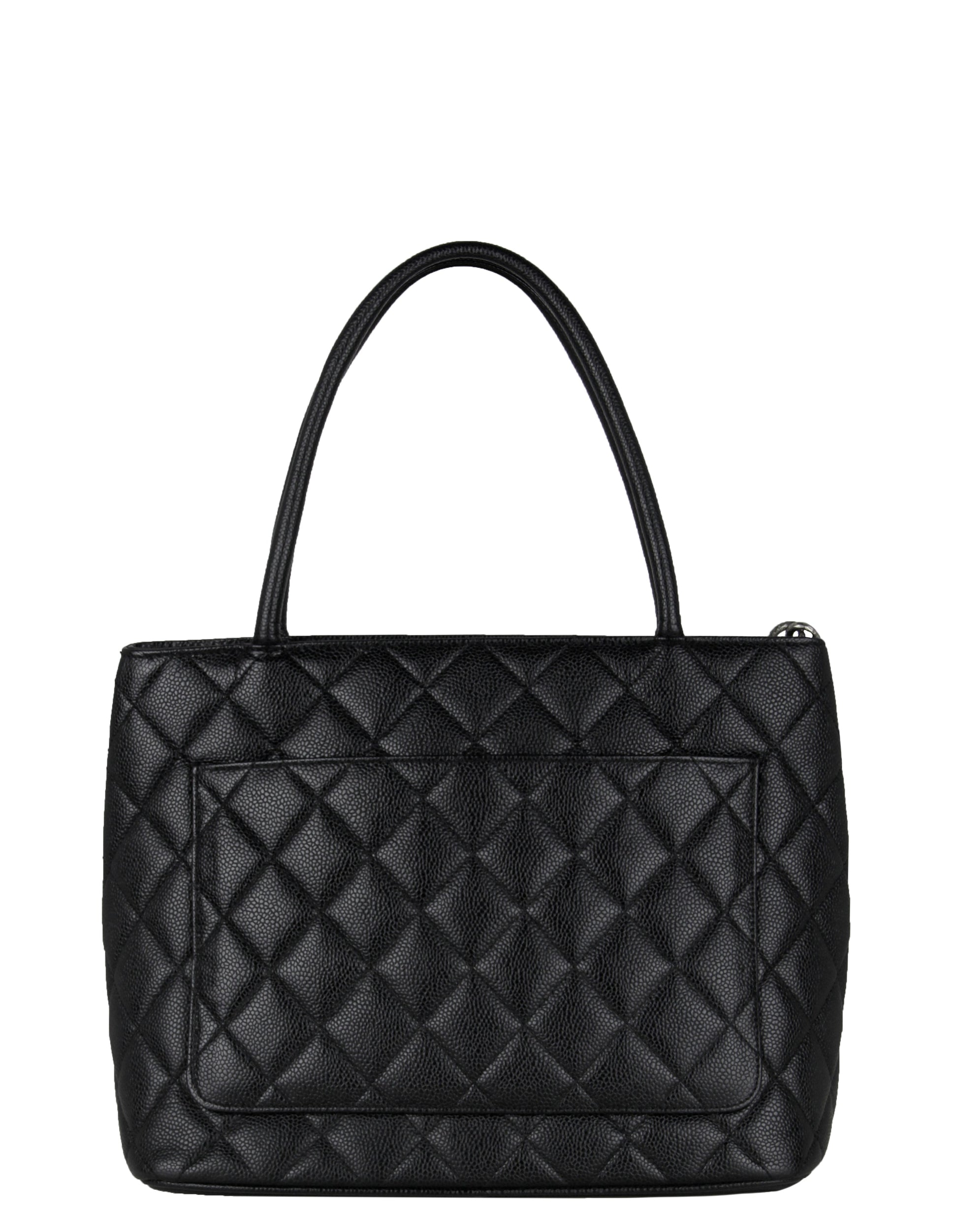 Chanel Black Caviar Leather Cc Medallion Tote Bag
