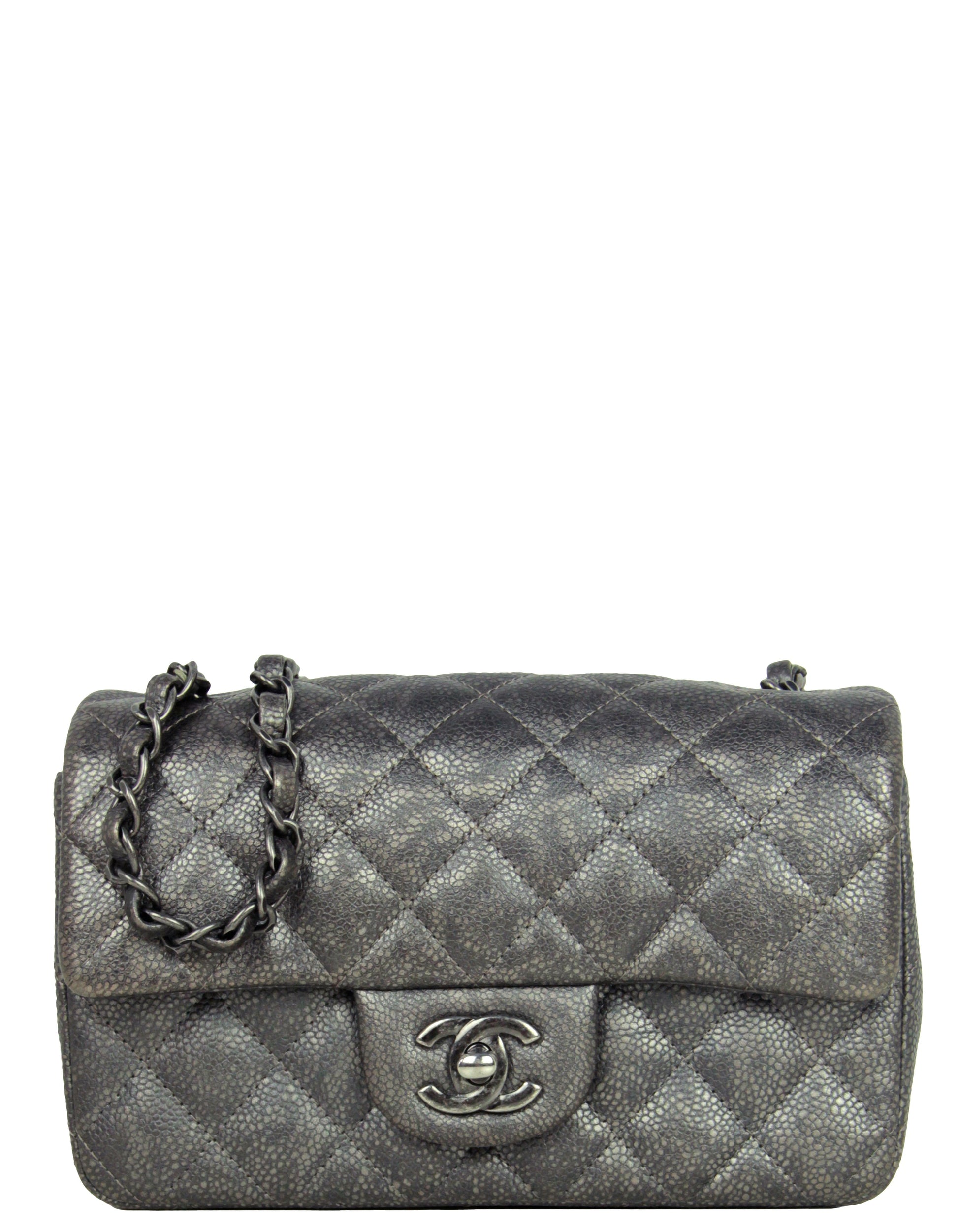 Chanel Gunmetal Caviar Leather Quilted Rectangular Mini Flap Bag