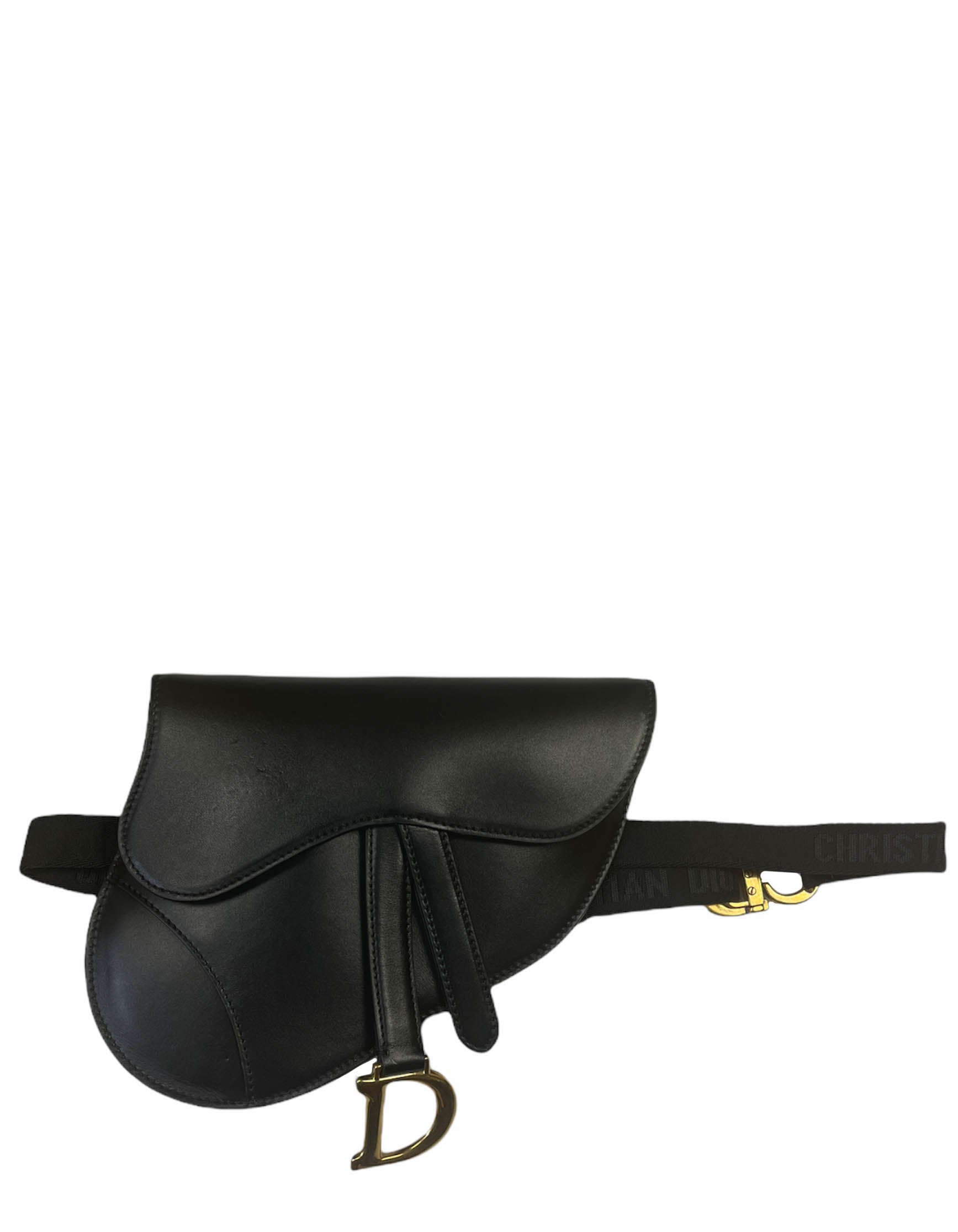 Dior Handbag Christian Saddle Pouch Belt Bag Leather Black