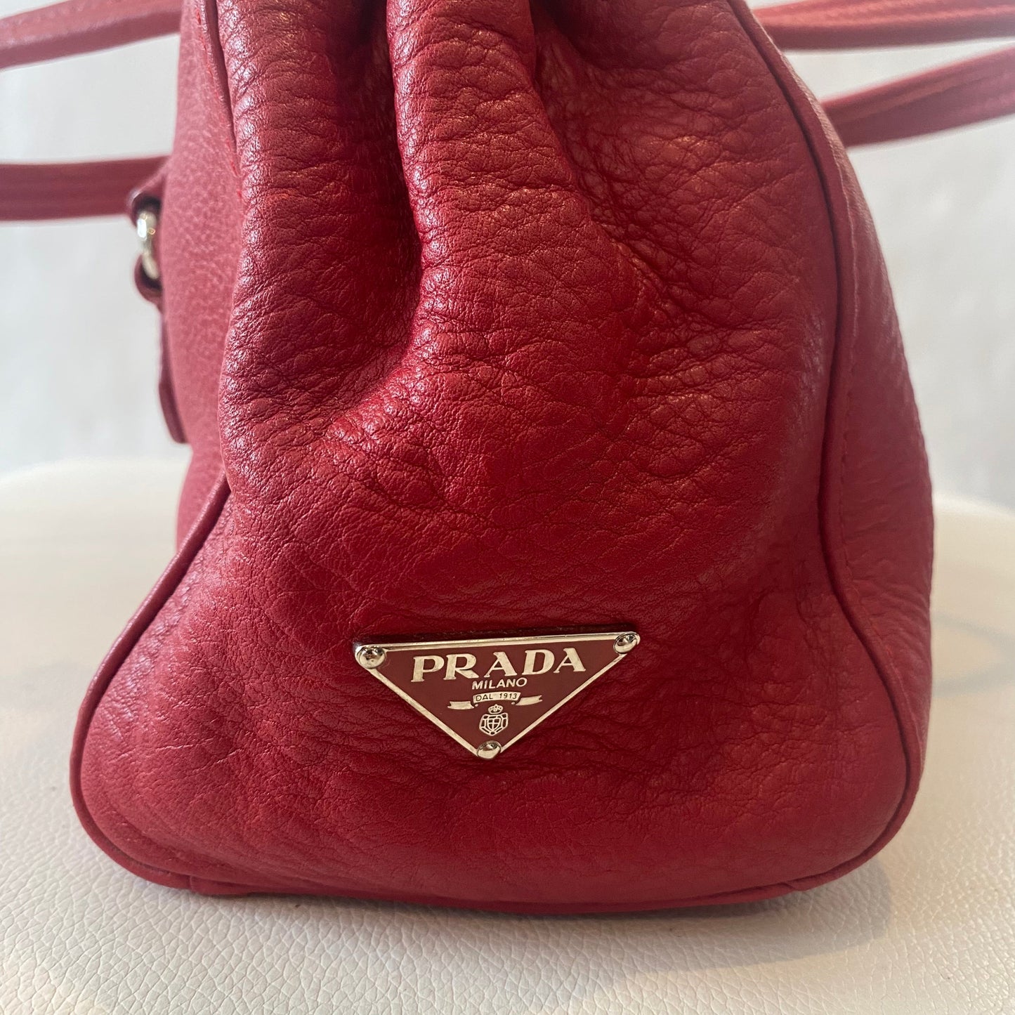 Prada Semitracolla Daino Rosso Deer Calf Half Strap Bag Vitello Travel Bag
