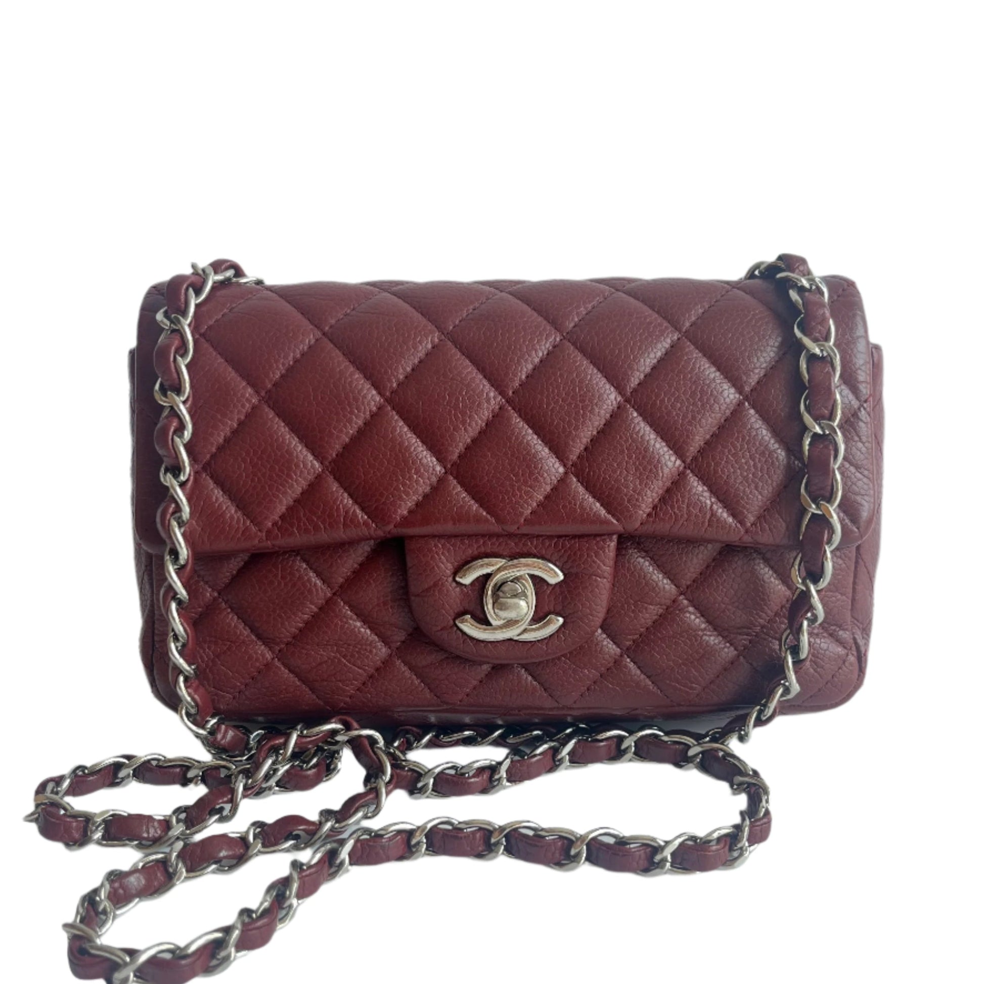 Chanel Classic Flap Rectangular Burgundy Caviar Hardware Silver Leather Mini Bag Hardware 1