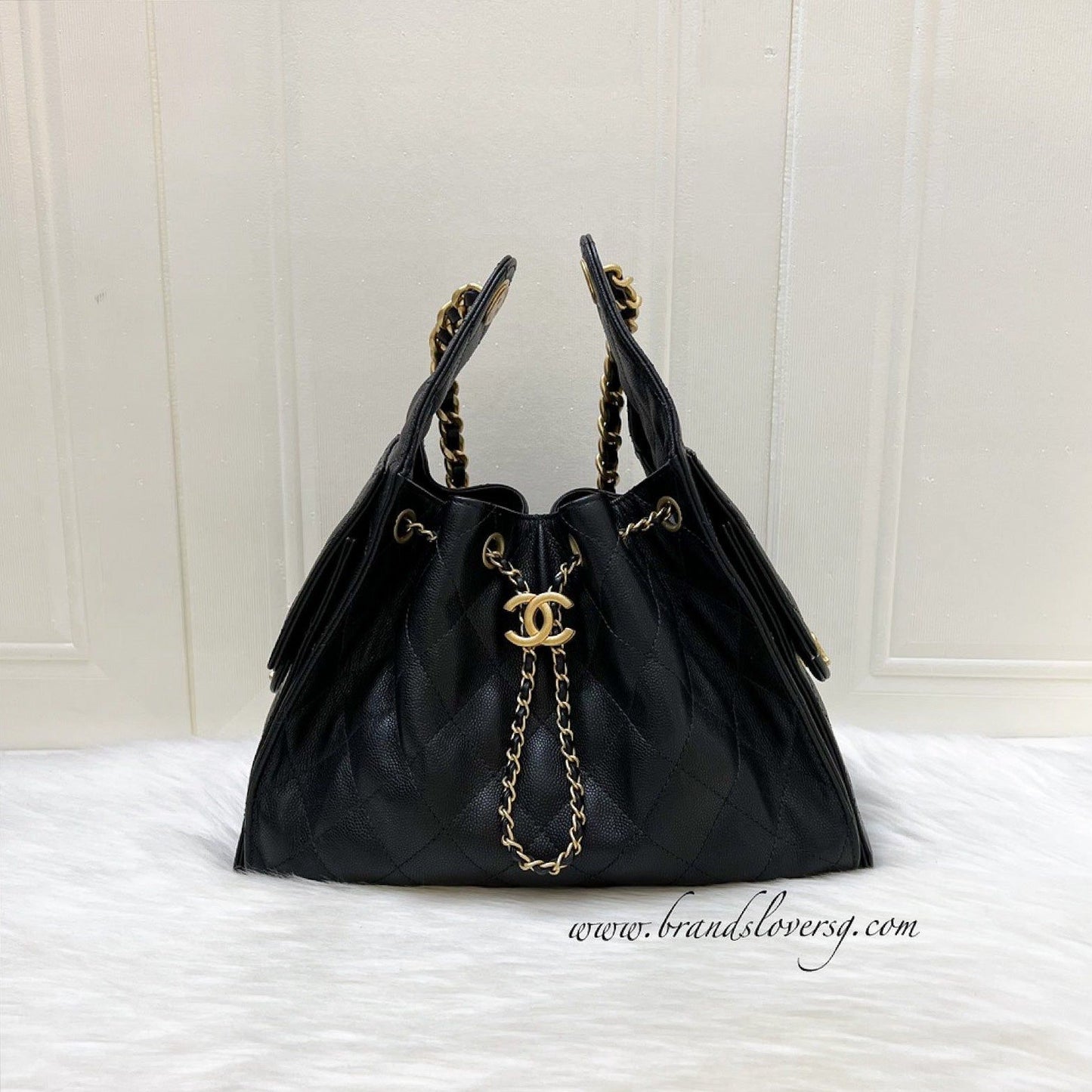 Chanel [Like New - Local Set - Mar ] 25 Small Hobo Bag In Black Caviar And Aghw ( )