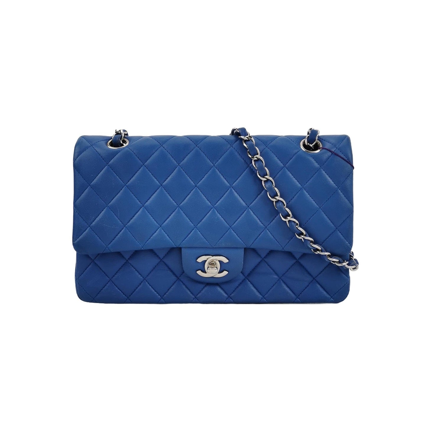 Chanel Timeless Classic Flap Lambskin Hardware Blue Silver Leather Handbag