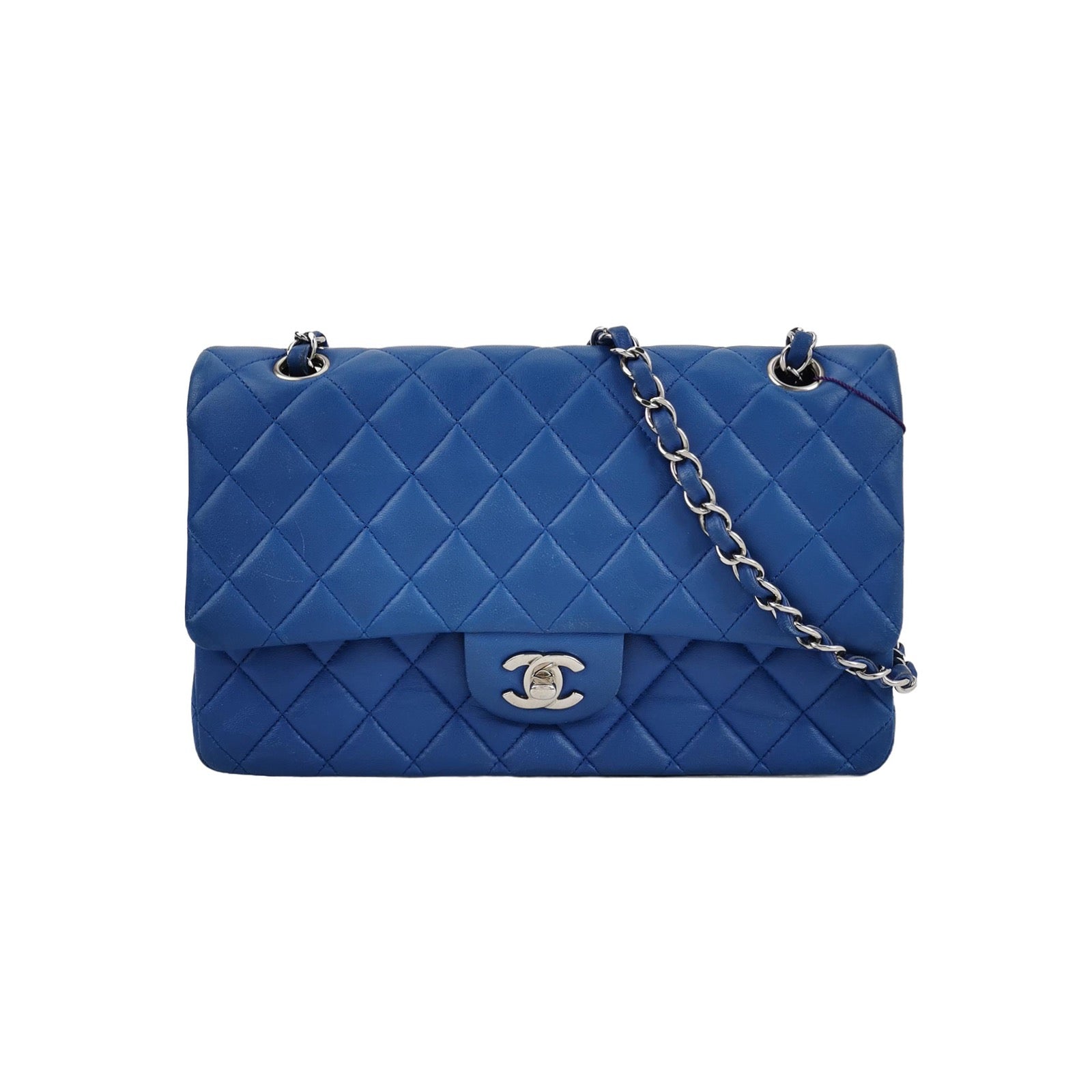 Chanel Timeless Classic Flap Lambskin Hardware Blue Silver Leather Handbag
