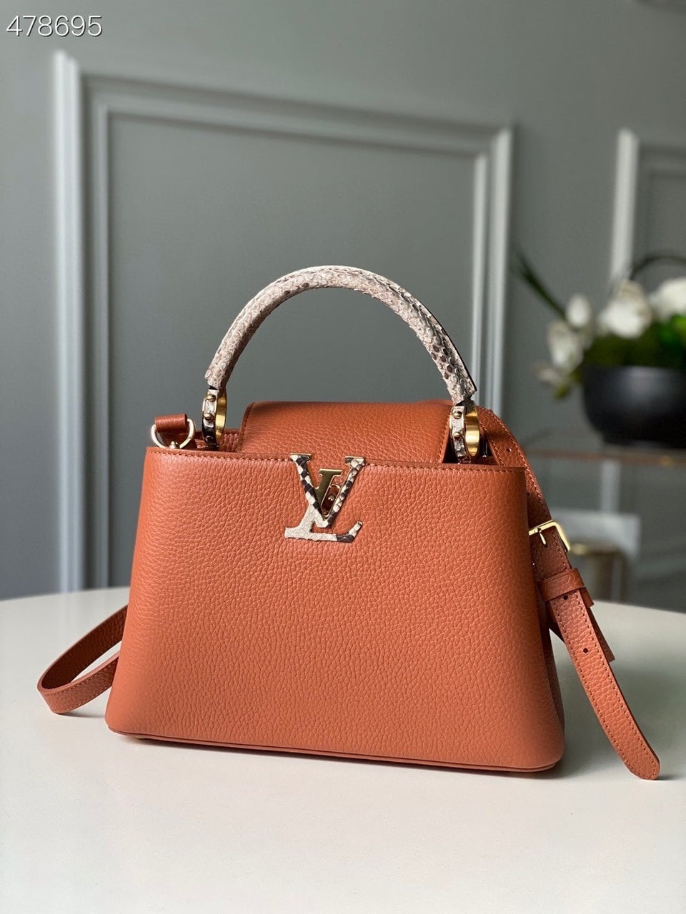Top Quality Capucines Bb Taurillon And Python Brown Crossbody Bag