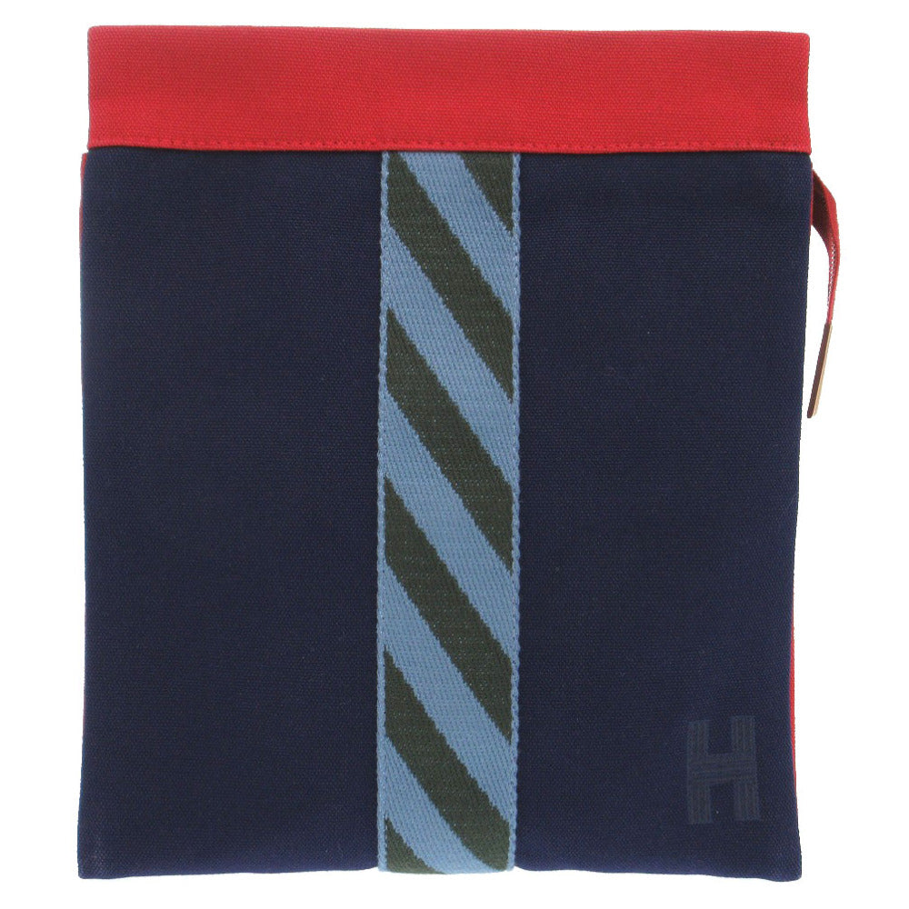 Hermes Clutch Bag Cotton Jimetu Jumping High Case Mens Canvas Navy