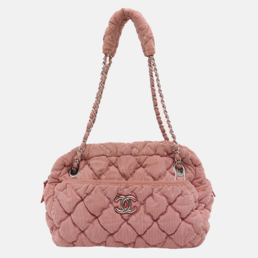 Chanel Nylon Bubble Striped Quilt Accordion Flap Pink Shoulder Bag