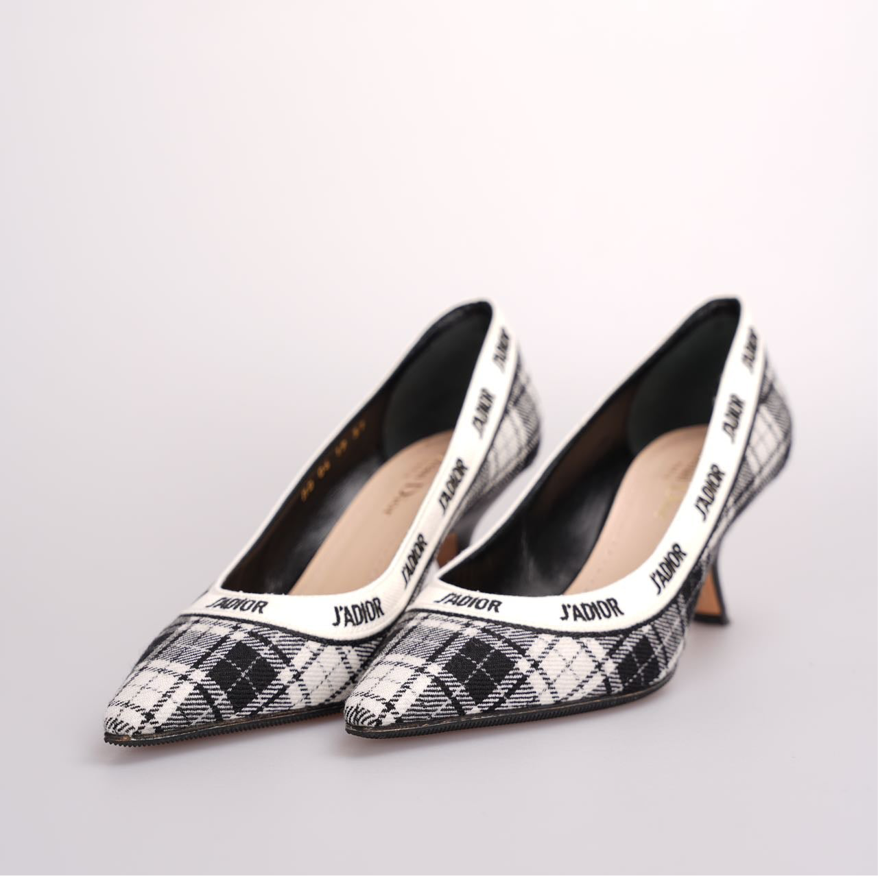 Dior Shoe Ribbon Tartan Print J'A Pumps Canvas Embroidered Shoes