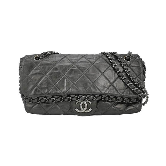 Chanel Me Around Flap Shiny Calfskin Black Leather Shoulder Bag