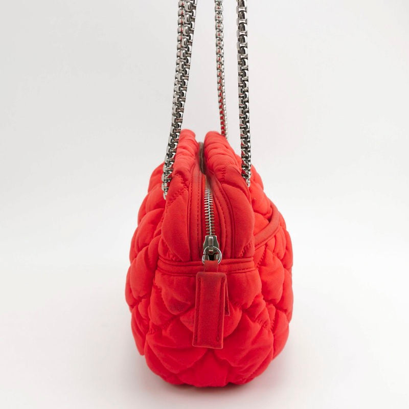 Chanel Nylon Bubble Striped Quilt Accordion Flap Red Shoulder Bag