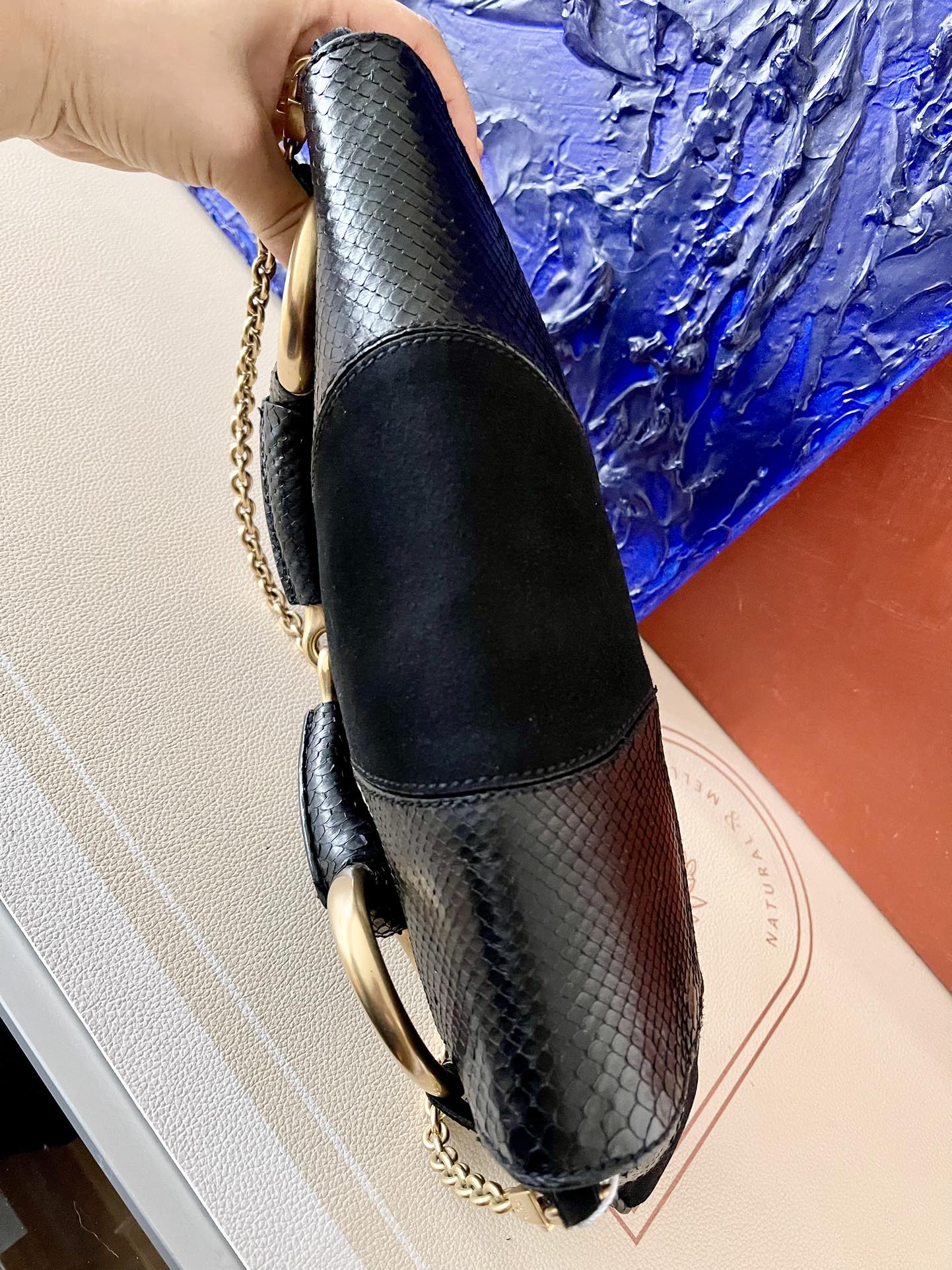 Gucci Horsebit Large And Python Skin Shoulder Bag Leather Suede