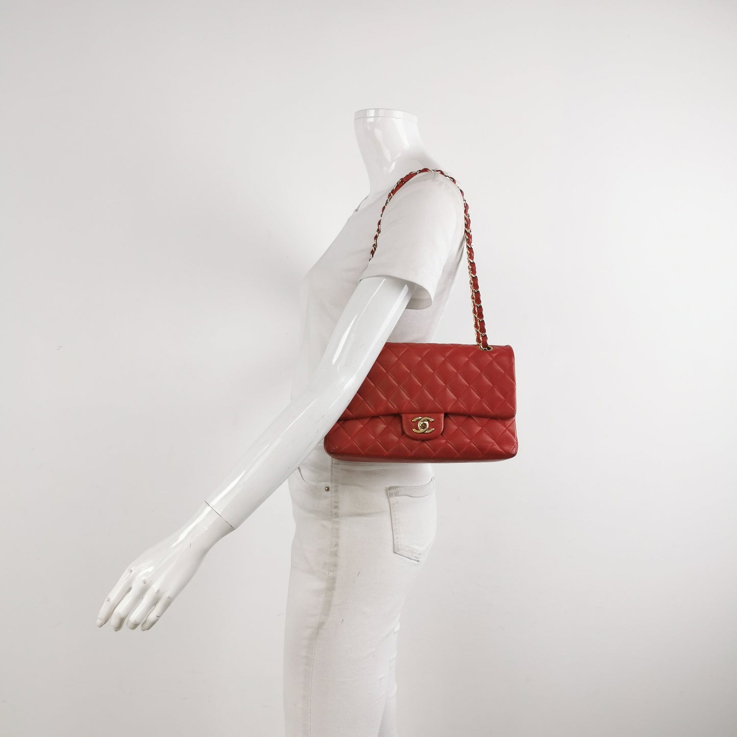 Chanel Classic Flap Lambskin Double Flap Hardware Red Gold Leather Handbag