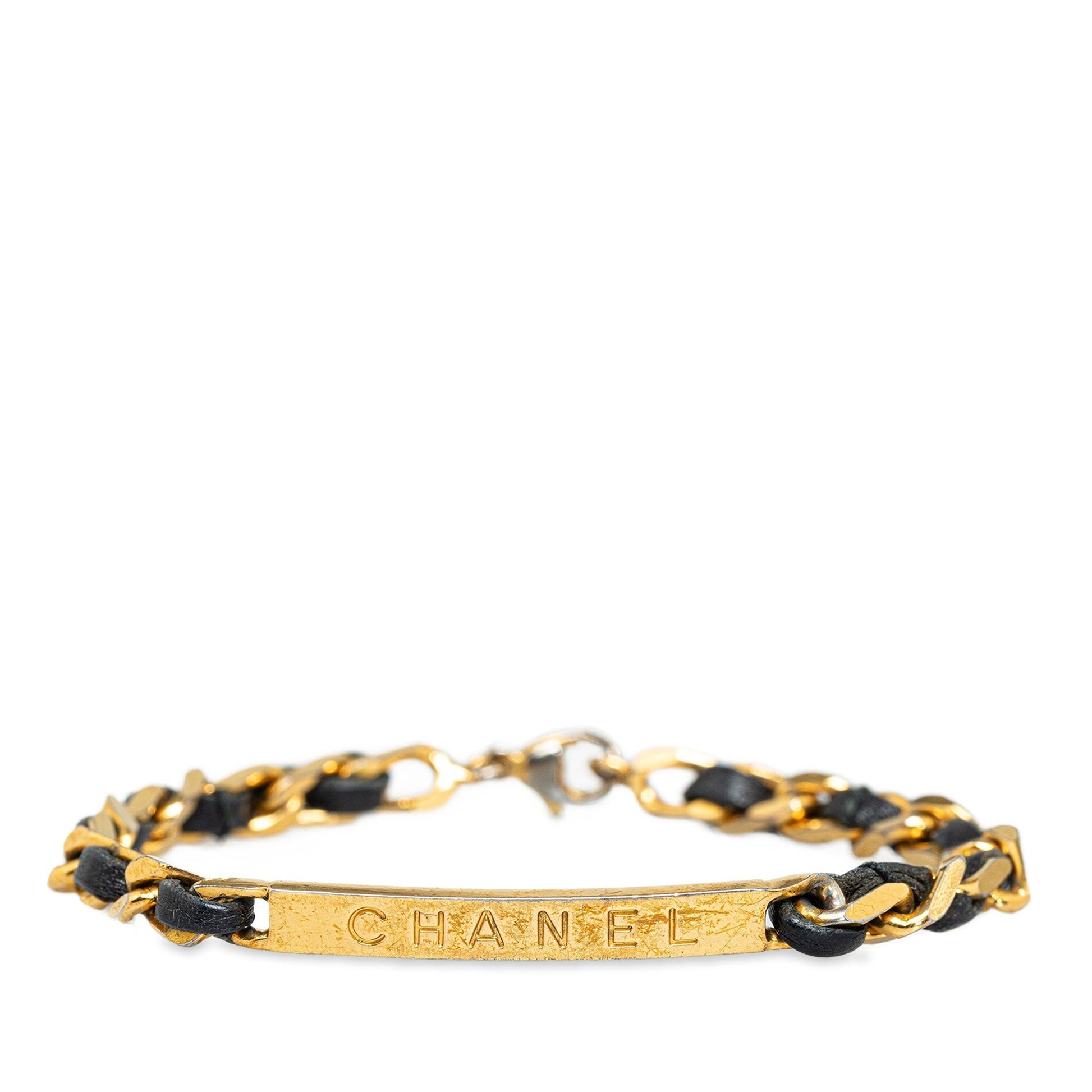 CHANEL Leather Woven Chain Bracelet Costume Bracelet