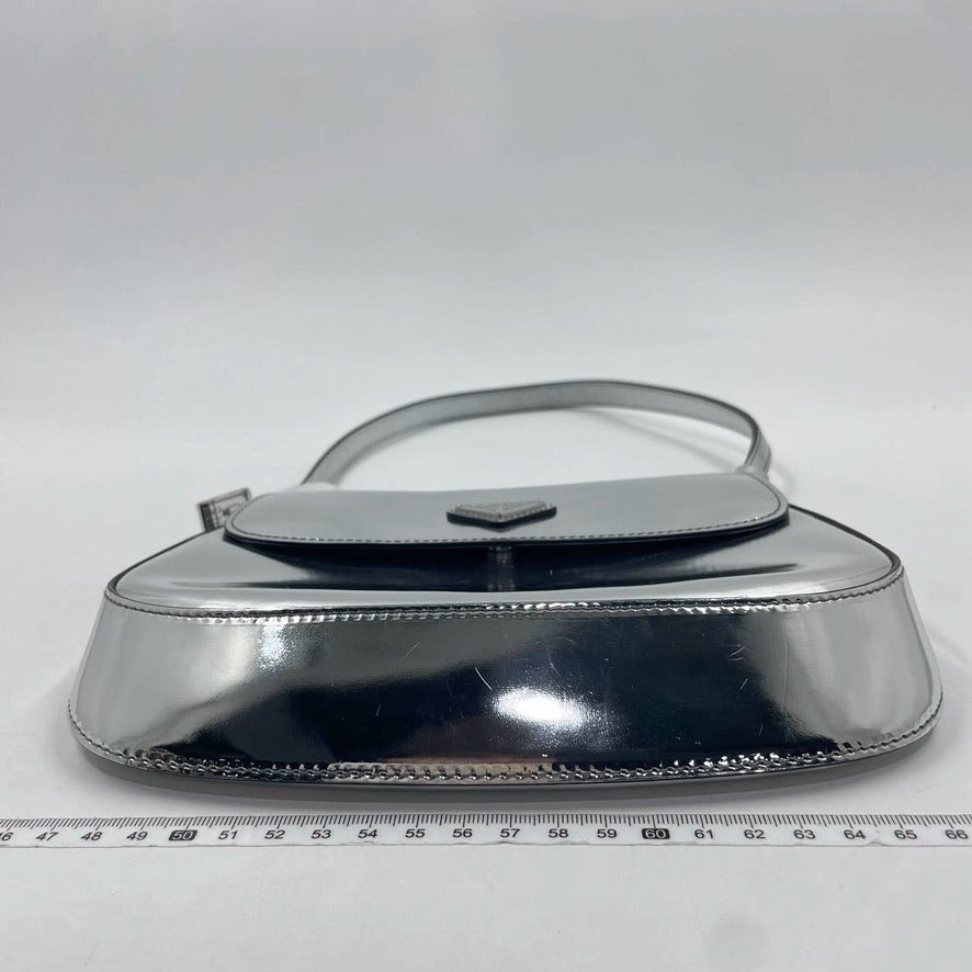 Prada Cleo Shoulder Bag Leather Silver