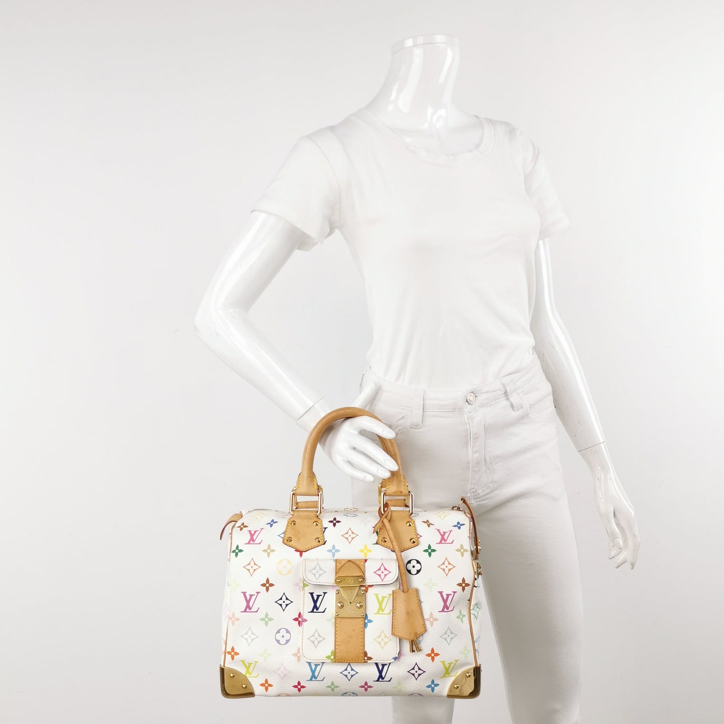 Louis Vuitton x Takashi Murakami Speedy 30 Lock Multicolor White Handbag Multicolor 16