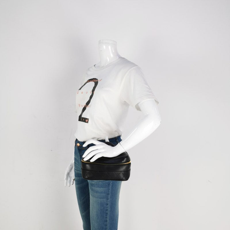 Chanel Vanity - Calfksin Zip Opening Makeup Black Leather Handbag