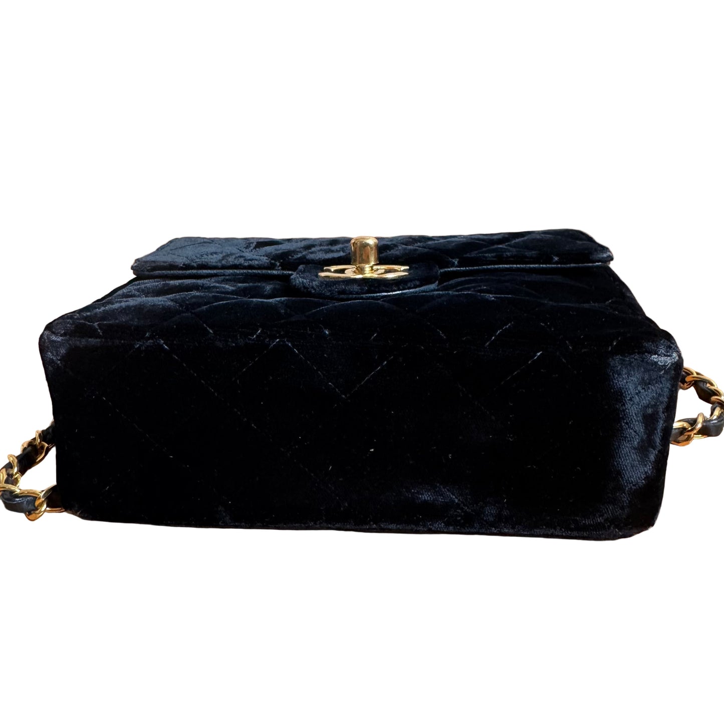 Chanel Classic Flap Square Velvet 24k Hardware Black Gold Mini Bag