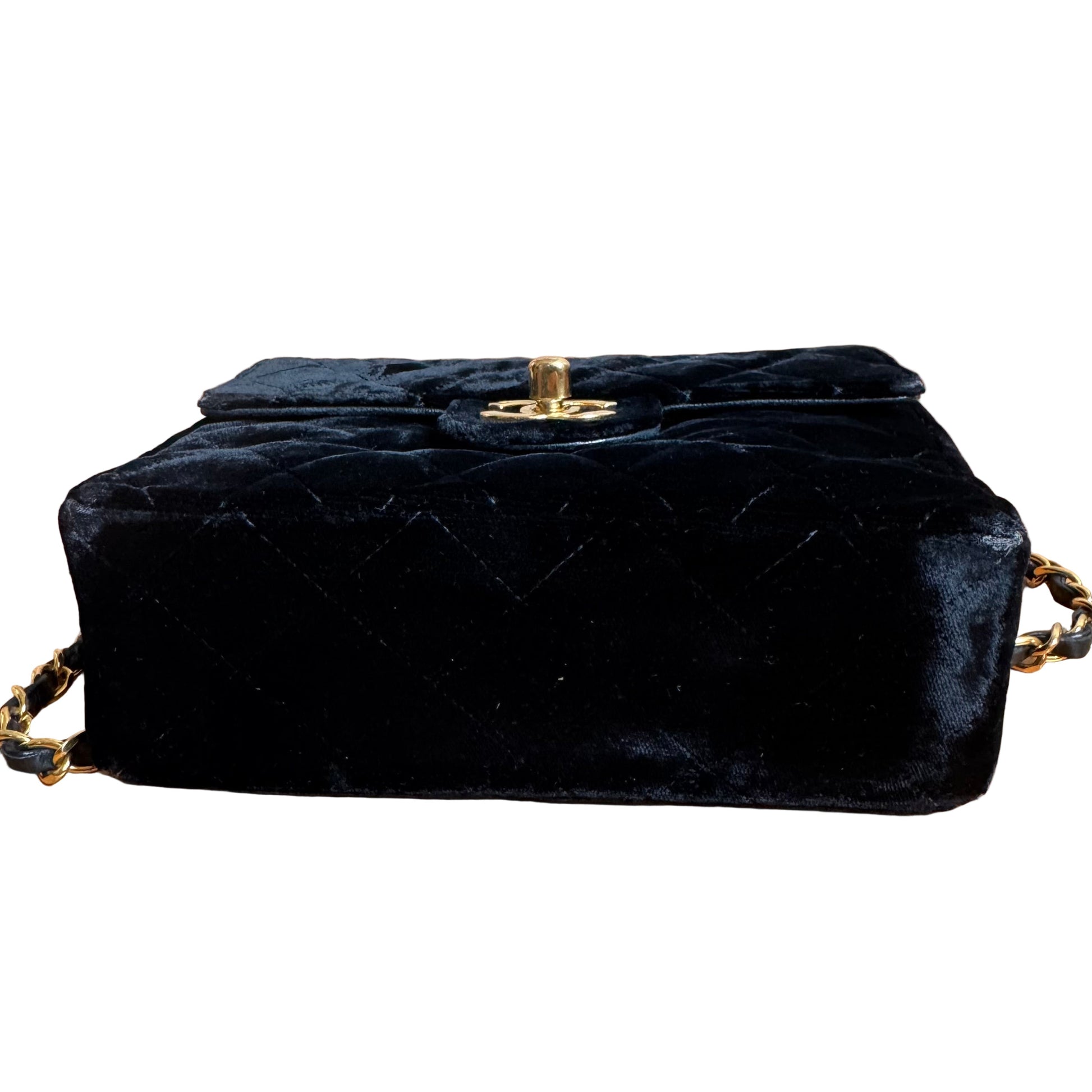Chanel Classic Flap Square Velvet 24k Hardware Black Gold Mini Bag