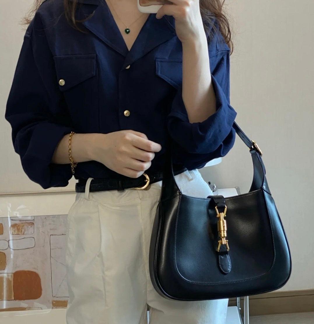 Gucci Jackie No Strap Leather Black Small Travel Bag