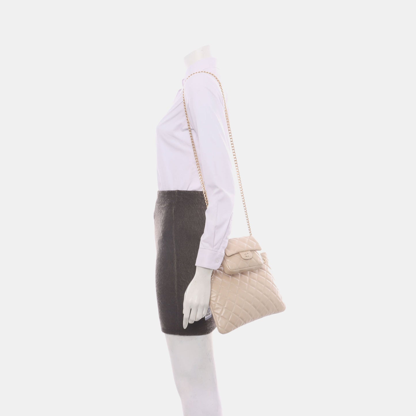 Chanel Iridescent Lambskin Quilted Flap Purse Beige Mini Bag