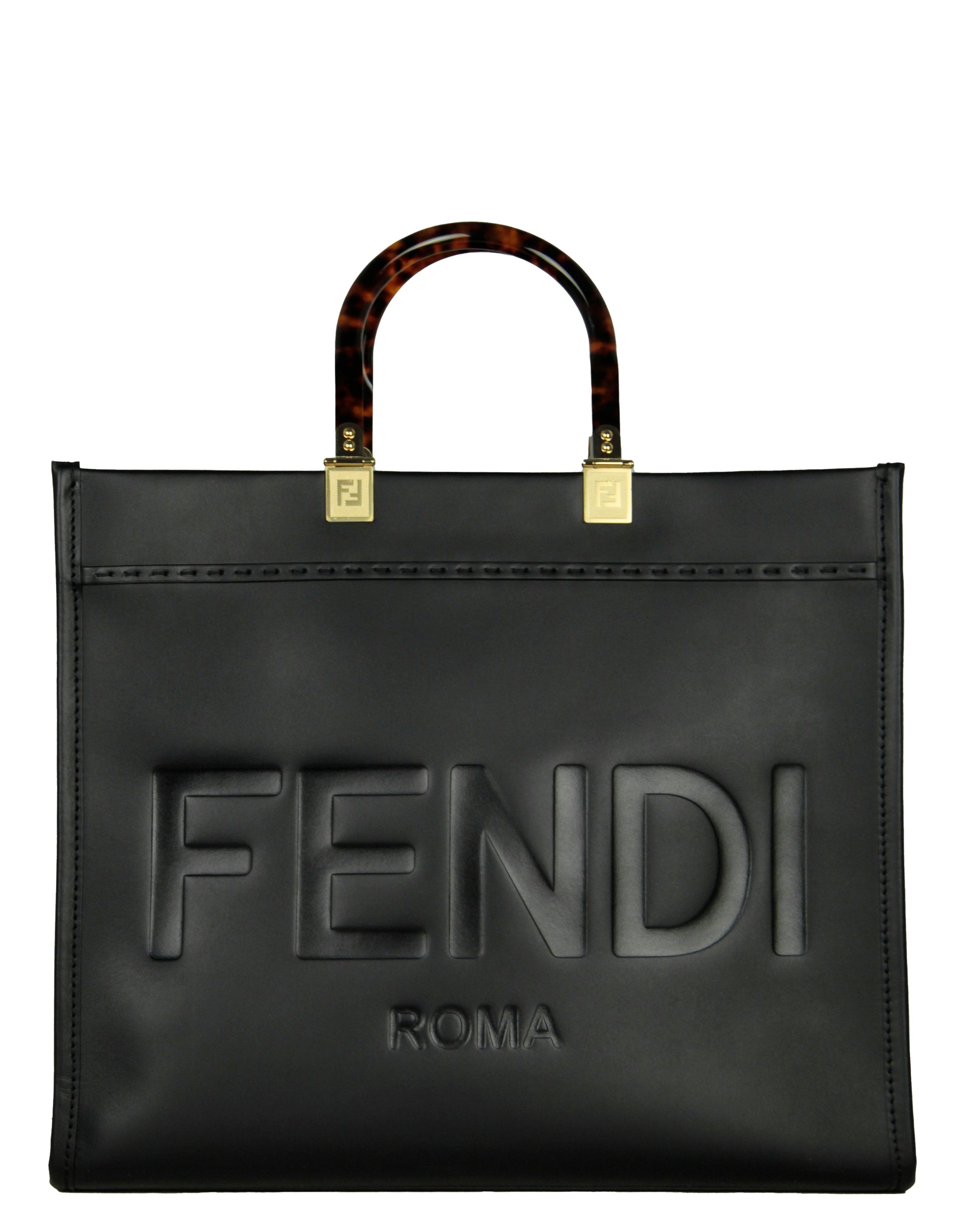 Fendi Handbag Sunshine Shopper Tote Bag Leather Black Medium Shoulder Bag