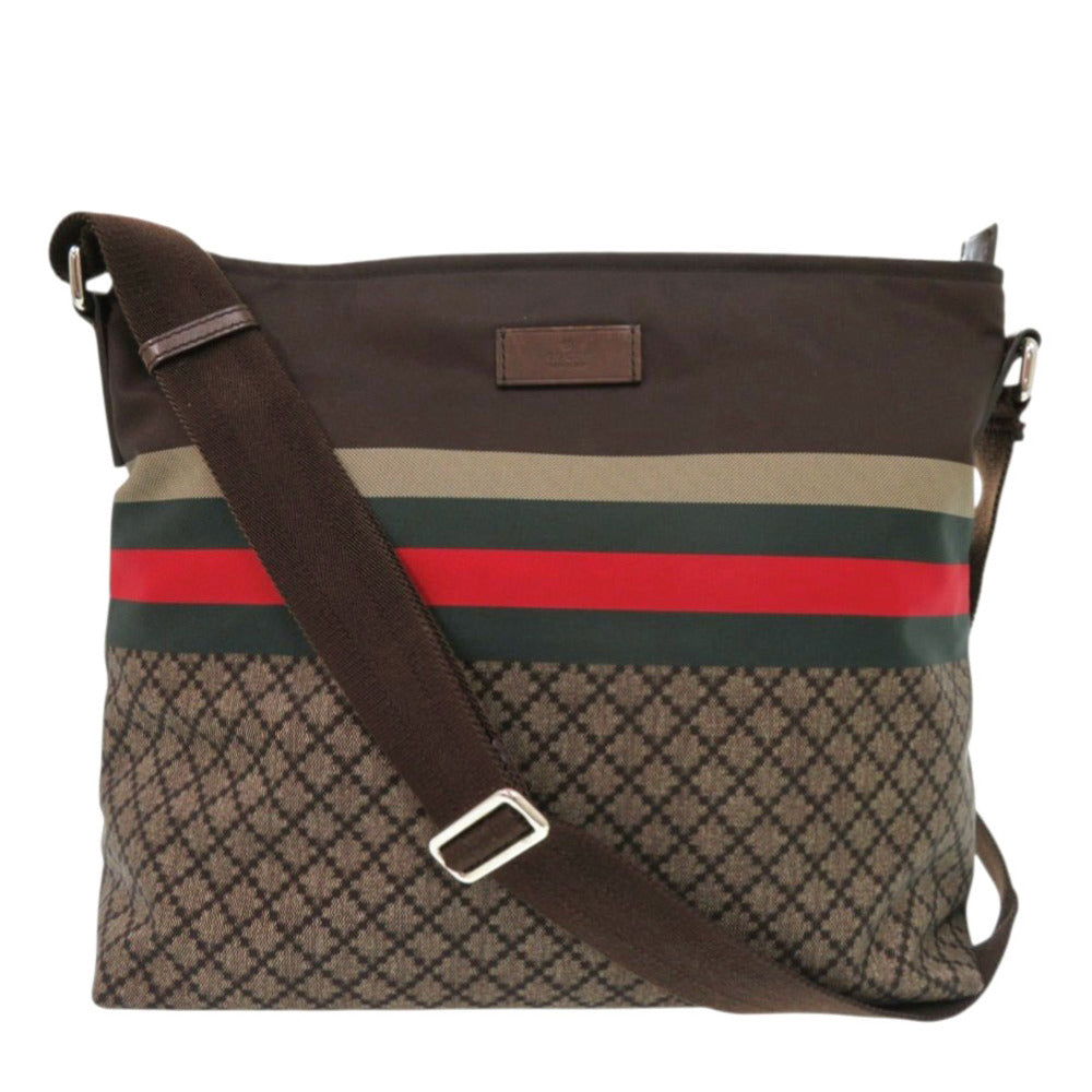 Gucci Diamante Sherry Line Leather Nylon Brown Shoulder Bag