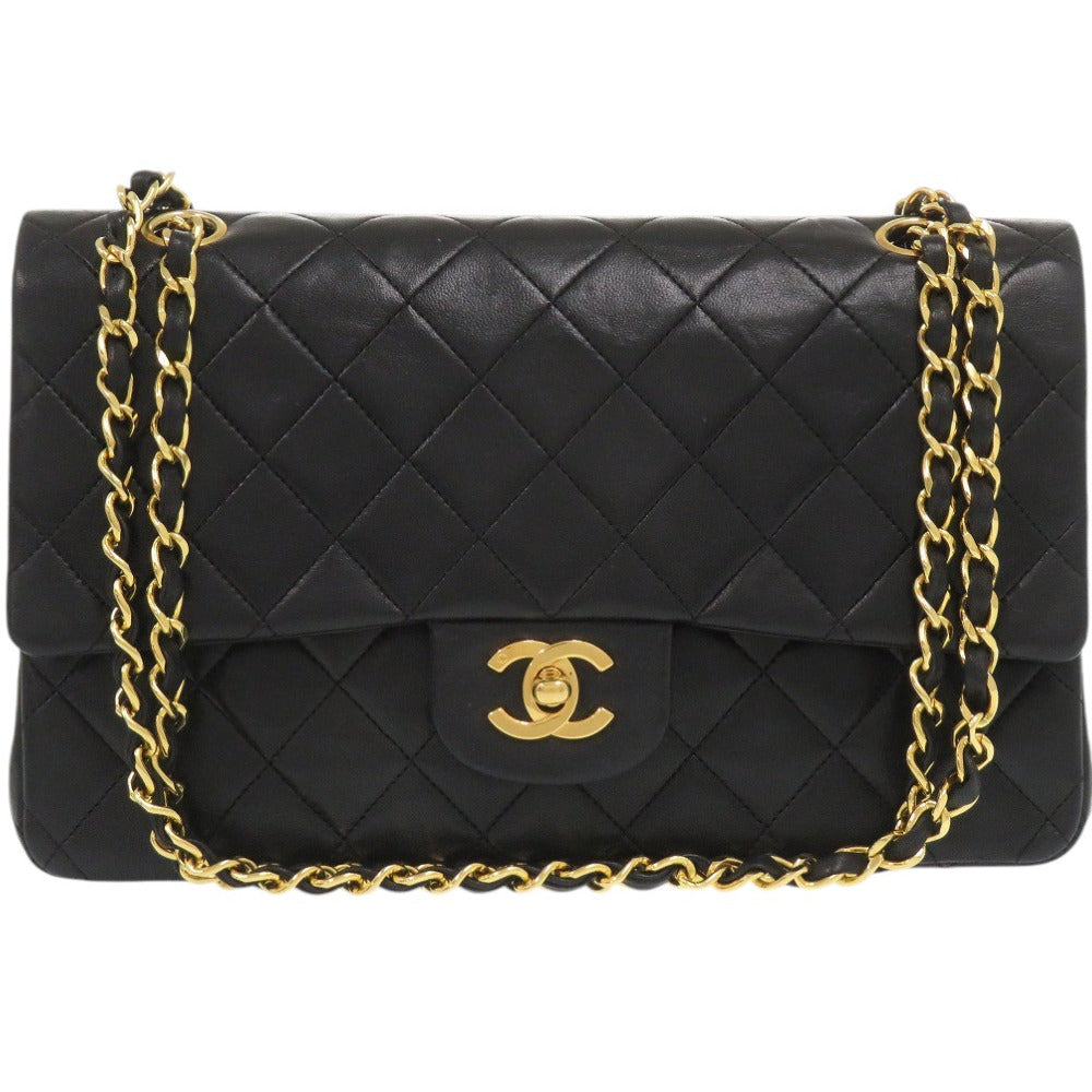 Chanel lambskin Matelasse 25 double flap COCO Black Shoulder Bag