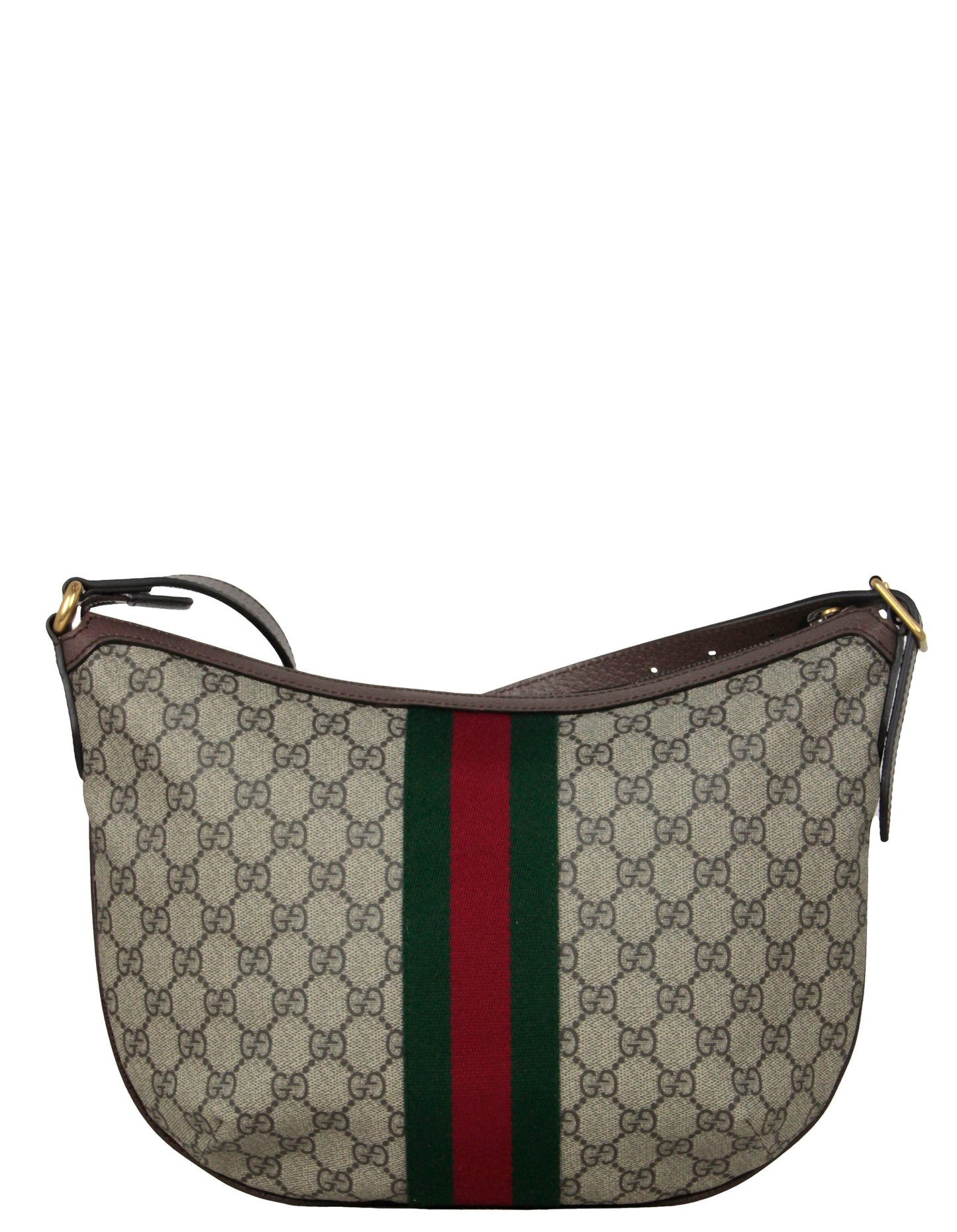 Gucci Brown Monogram Web Ophidia Half Moon Messenger Bag