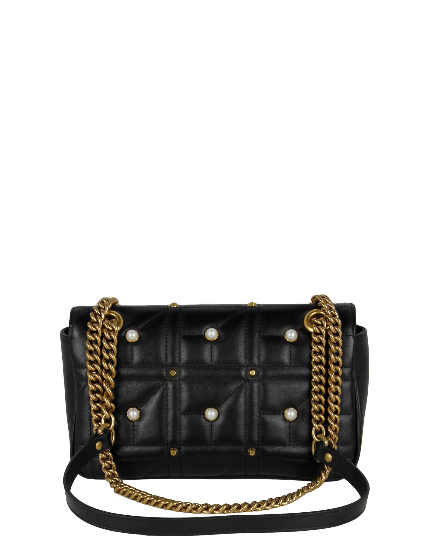 Gucci NWT Black Small GG Marmont Matelassé Pearl Studded Shoulder Bag