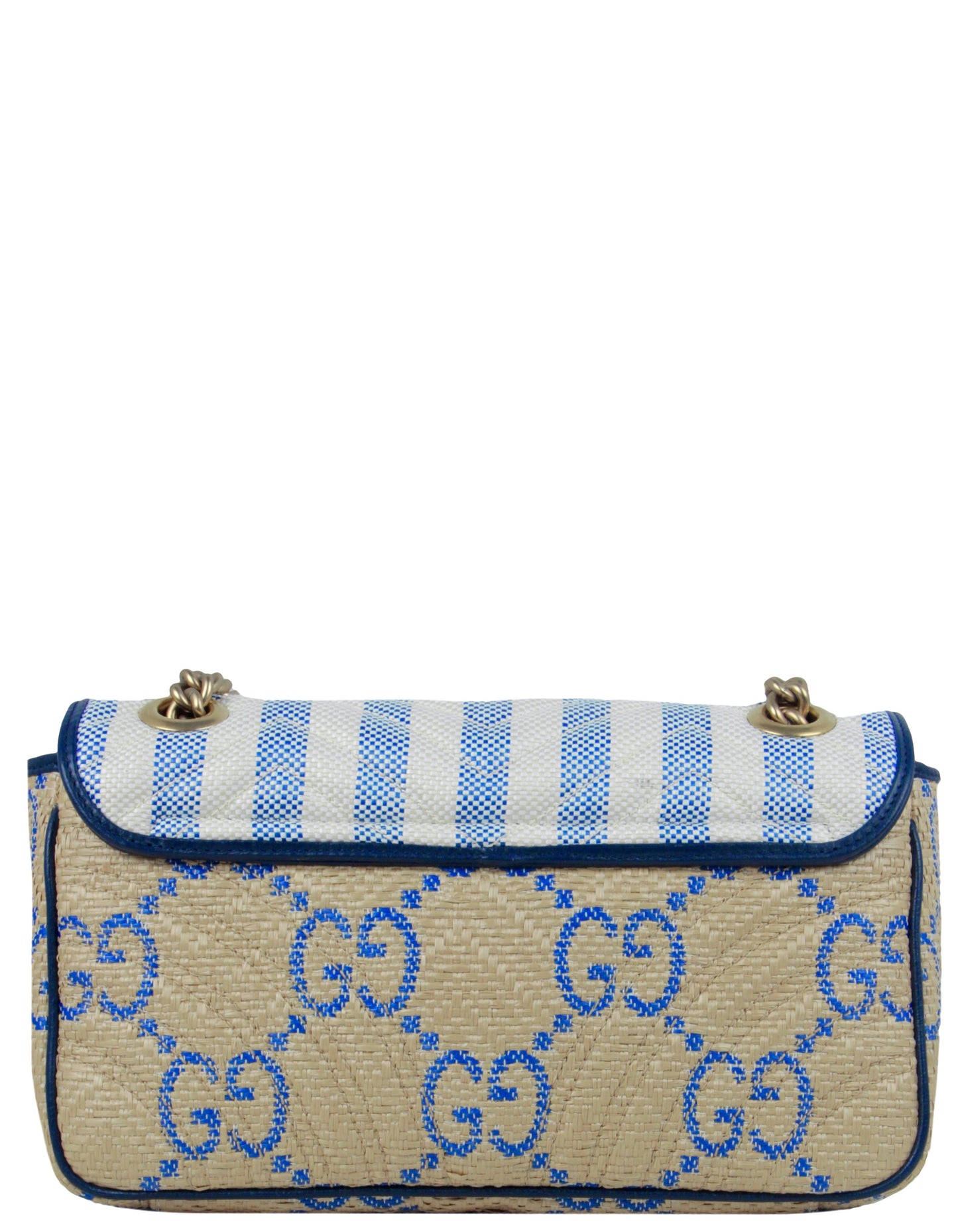 Gucci Blue/ Natural Small Gg Matelasse Marmont 2.0 Raffia Shoulder Bag