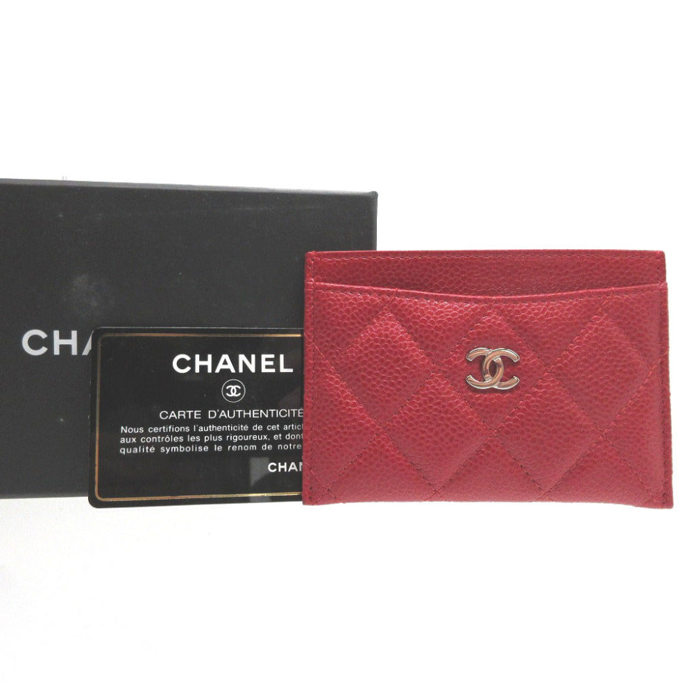 CHANEL Card Case Caviar skin Red Pass case Women New