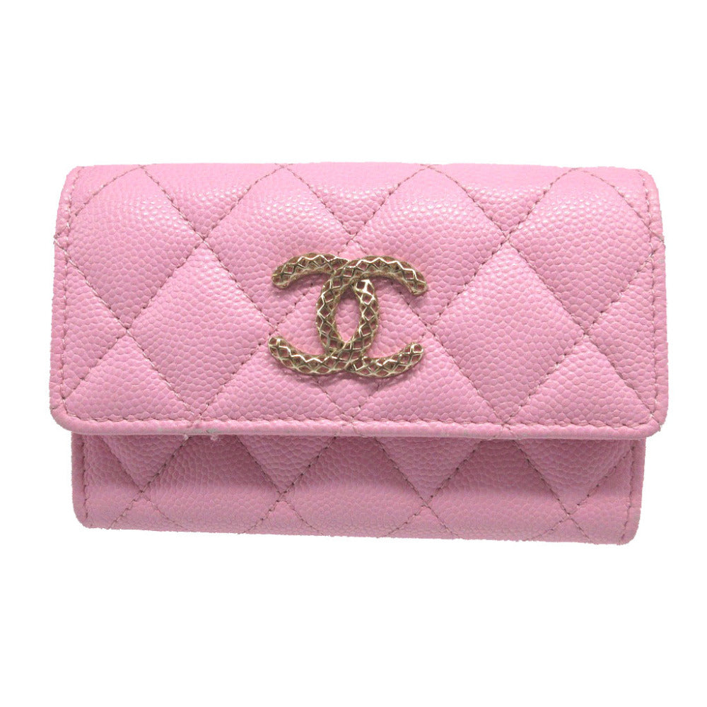Chanel Card Caviar skin COCO Mark Matrasse Pink Wallet Case
