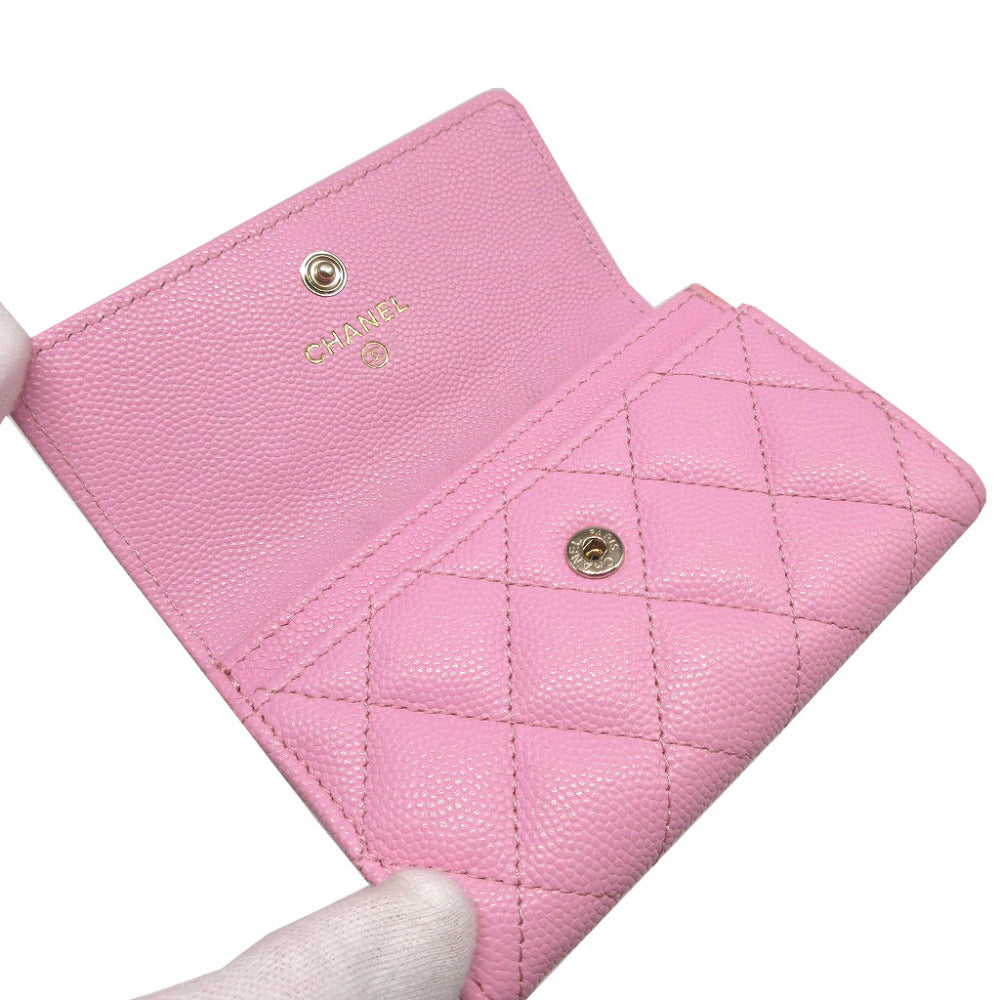 Chanel Card Caviar skin COCO Mark Matrasse Pink Wallet Case