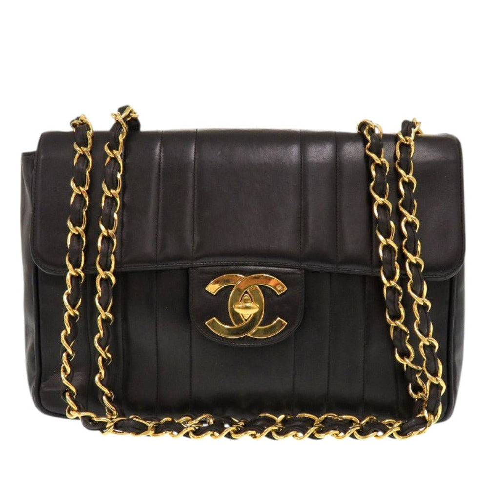 Chanel lambskin Mademoiselle Deca Matelasse COCO Mark Black Shoulder Bag