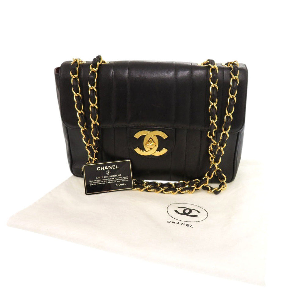 Chanel lambskin Mademoiselle Deca Matelasse COCO Mark Black Shoulder Bag
