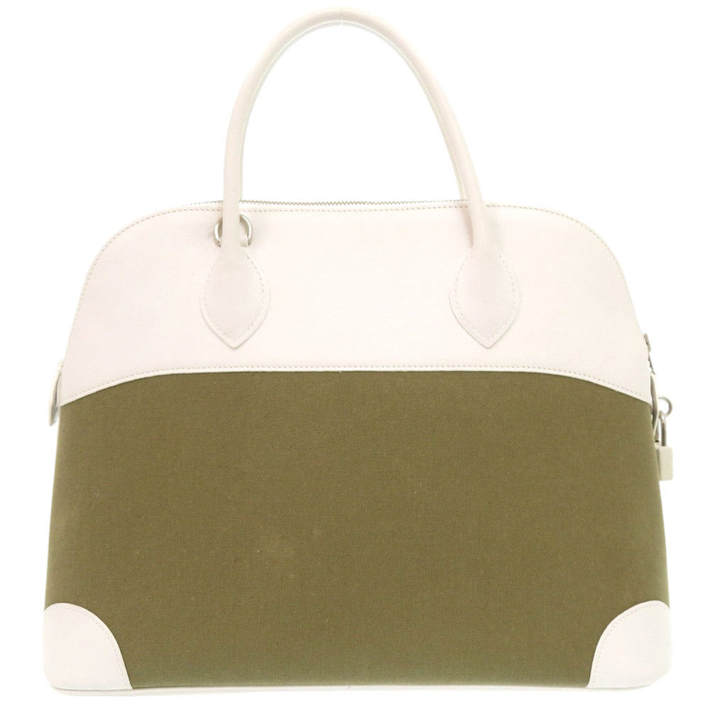 Hermes Handbag Toile Gibessire Vaux Swift Khaki Bored Women Travel Bag