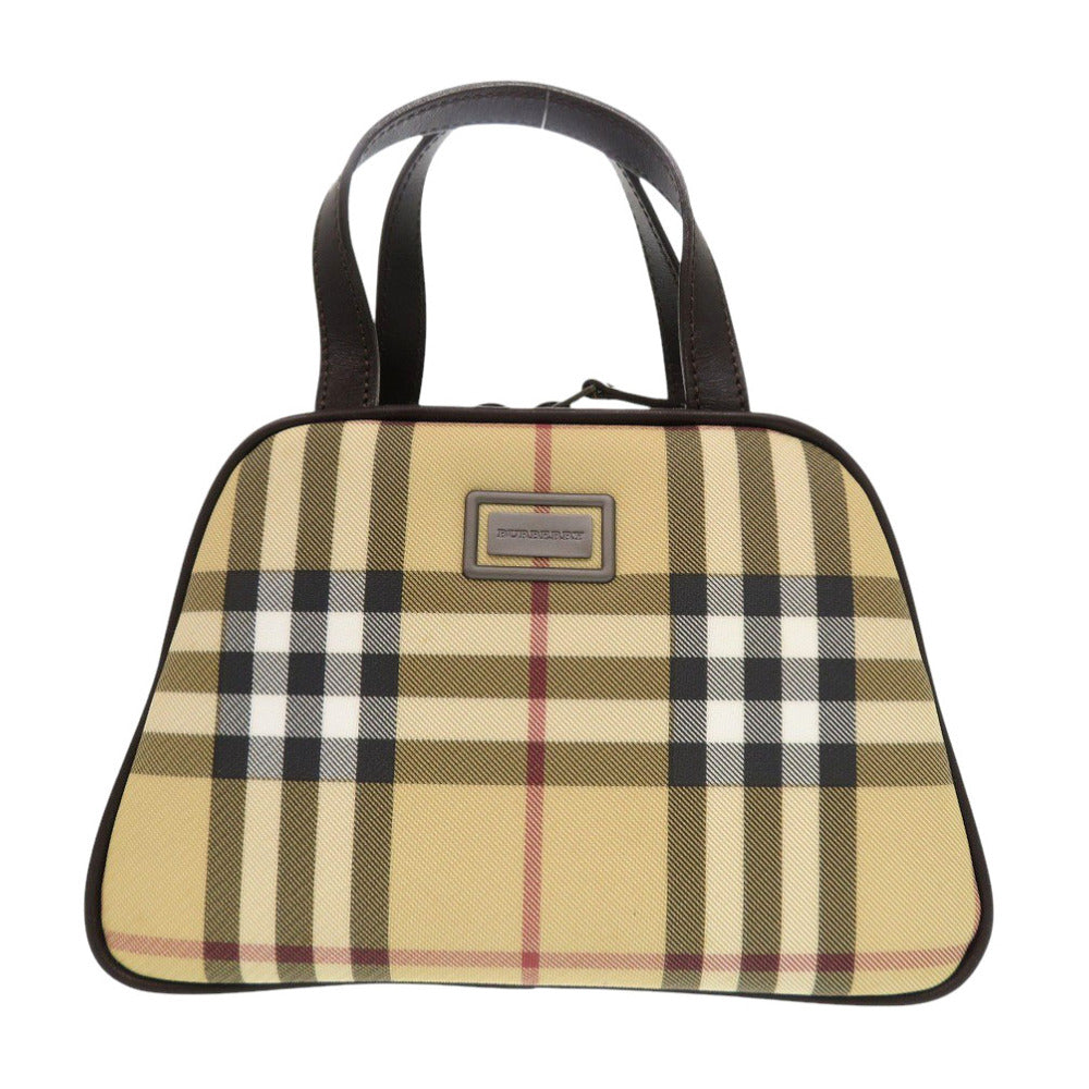 Burberry Pvc Coated Nova Check Women Handbag Leather Canvas Beige Travel Bag