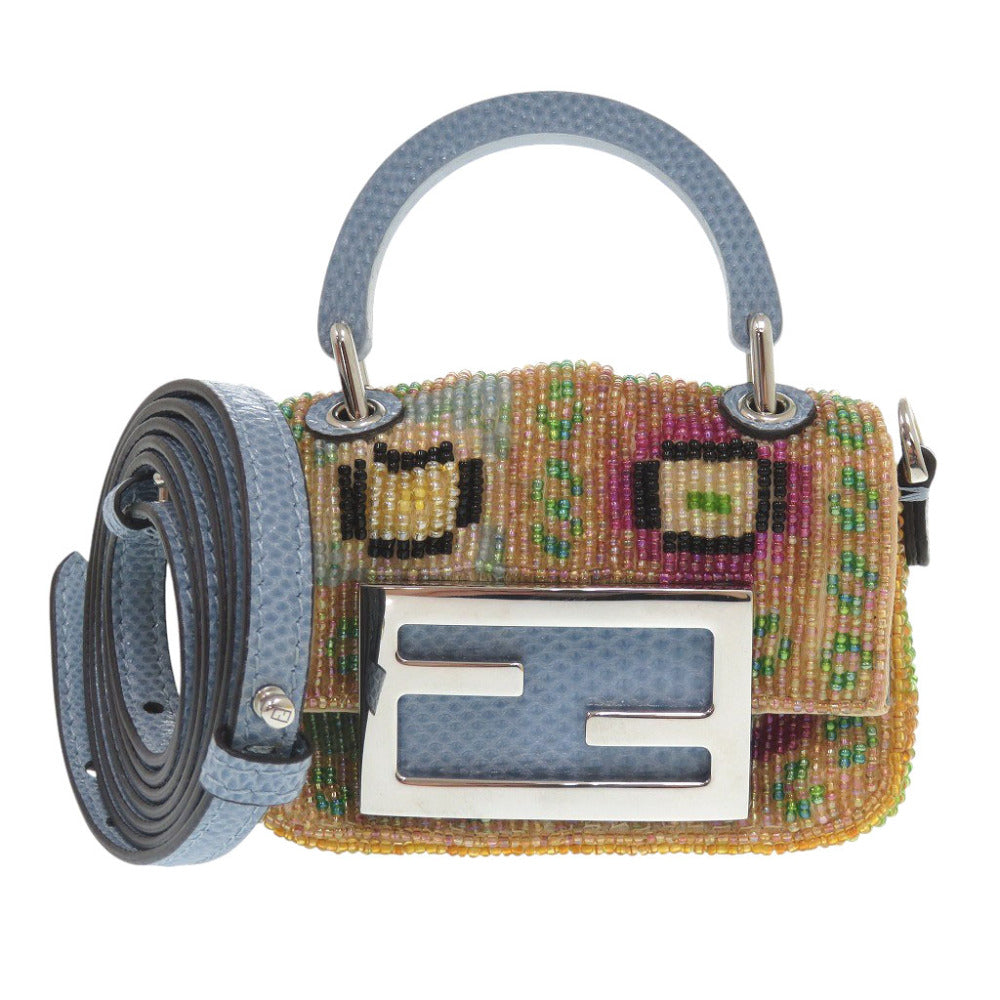 Fendi Shoulder Bag 7As136 Nano Baguette Women Leather Blue
