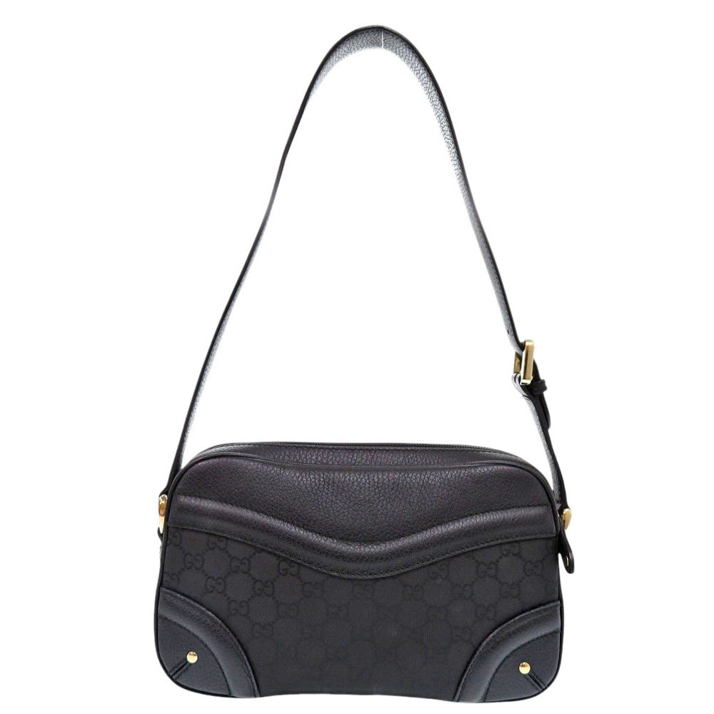 Gucci Crest Leather Nylon Black Shoulder Bag