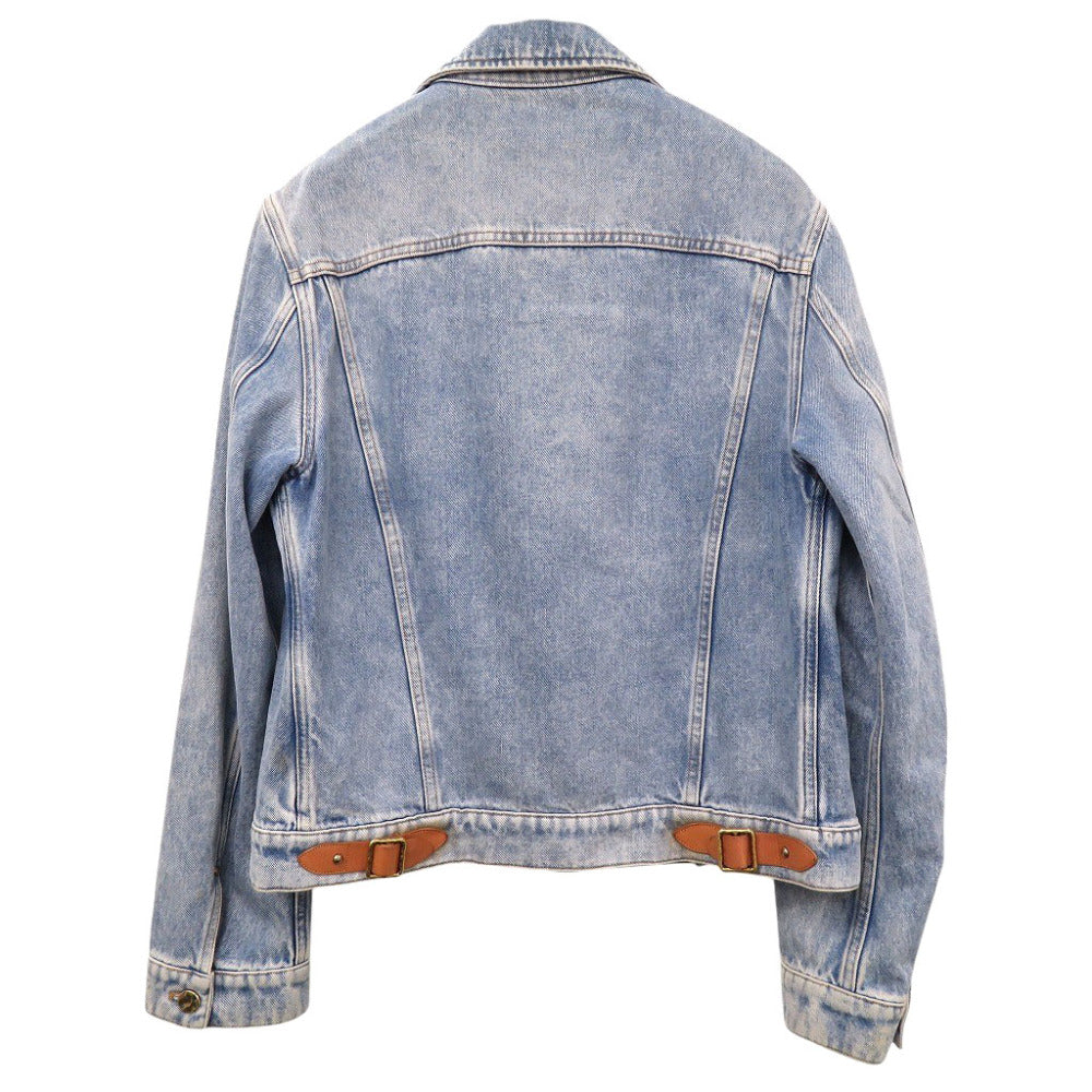 Louis Vuitton Jacket 19Stainless Steel Double Front Leather Denim Cotton Blue Apparel