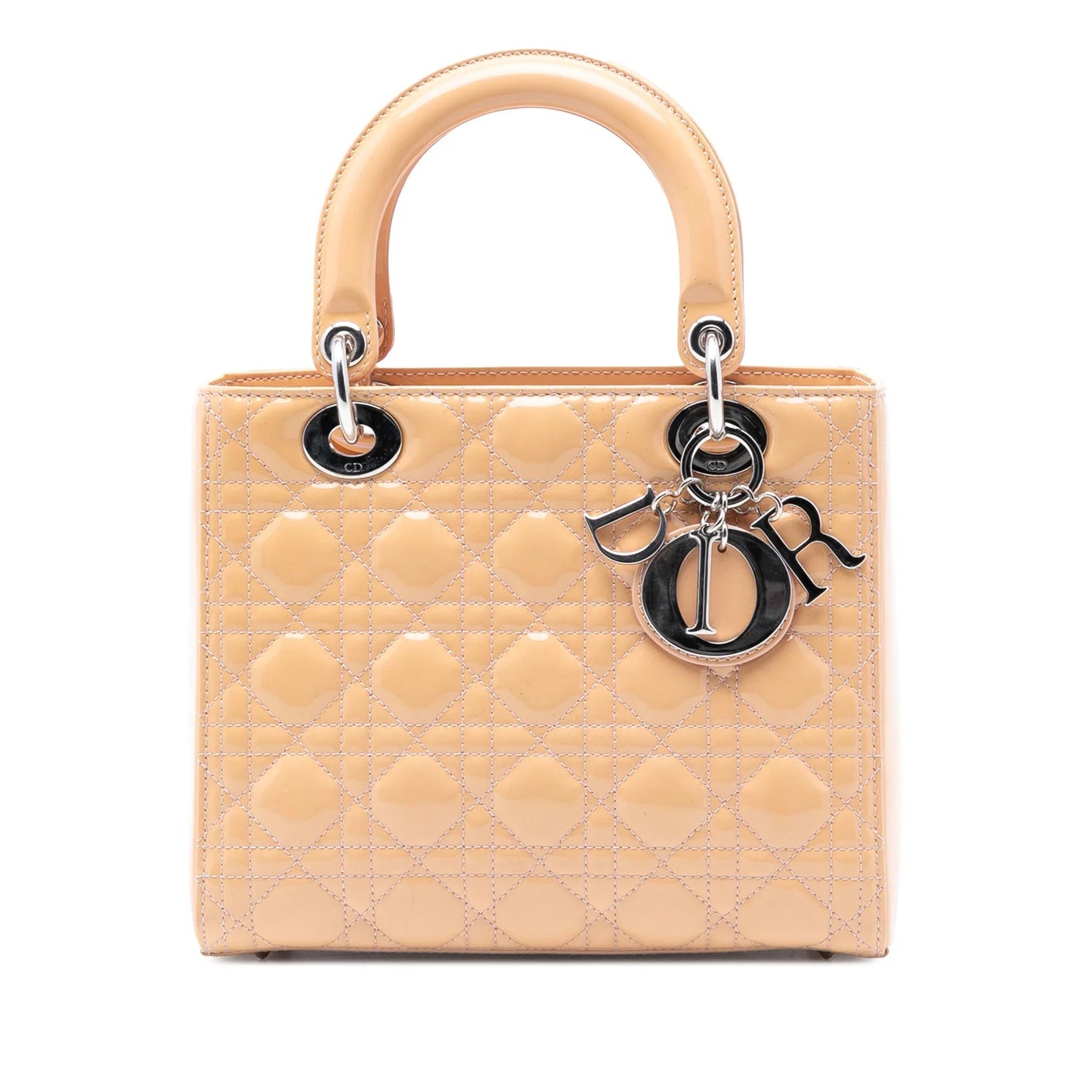 Dior Handbag Cannage Lady Satchel Patent Brown Medium Satchel Bag