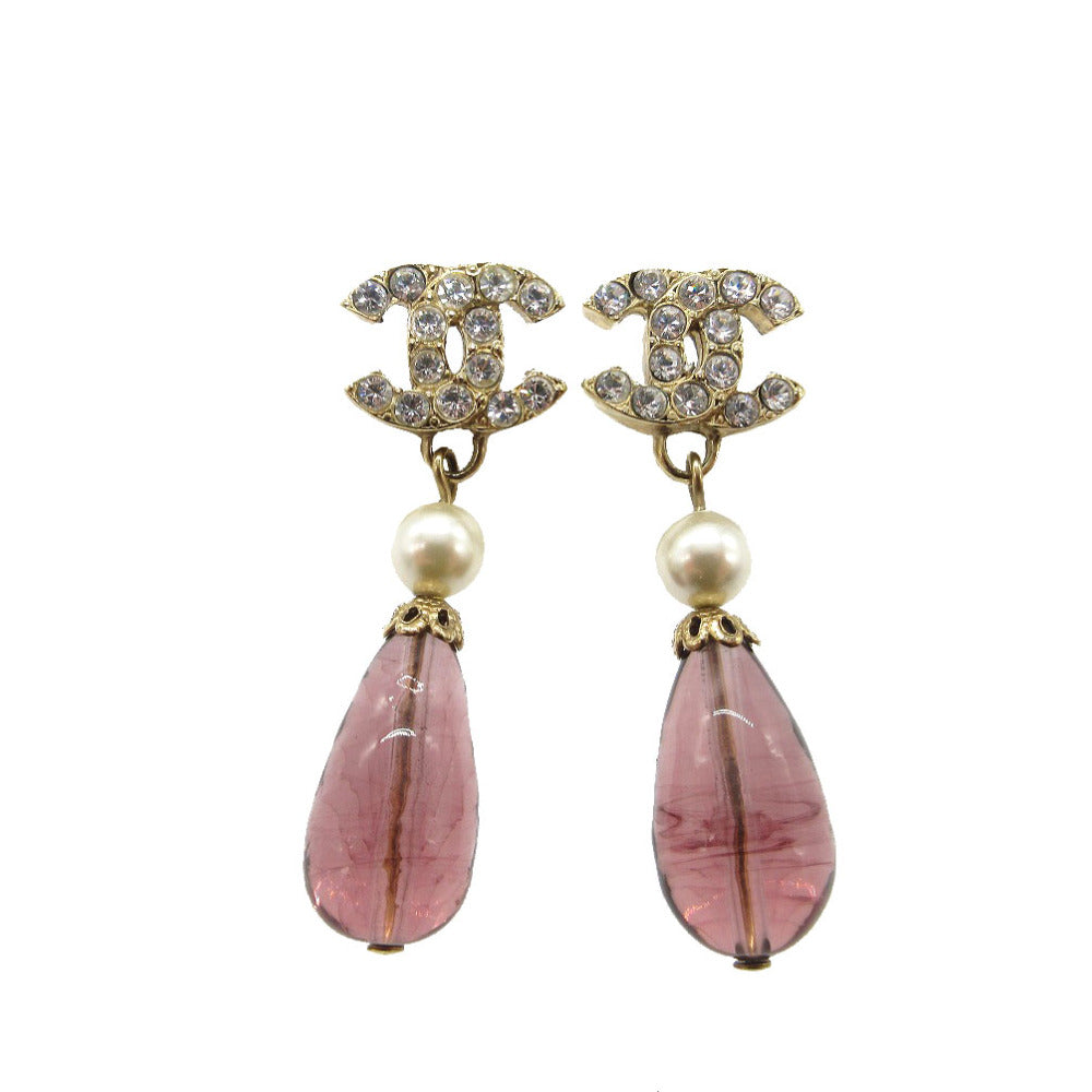Chanel Pierce Fake pearls stones COCO Mark Gold Jewelry