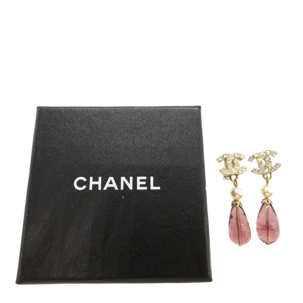 Chanel Pierce Fake pearls stones COCO Mark Gold Jewelry
